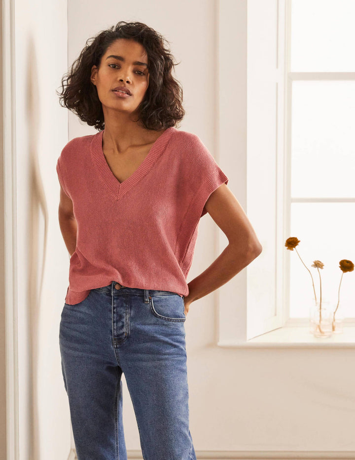 Anglesey Geripptes Leinen-T-Shirt-Staubrot