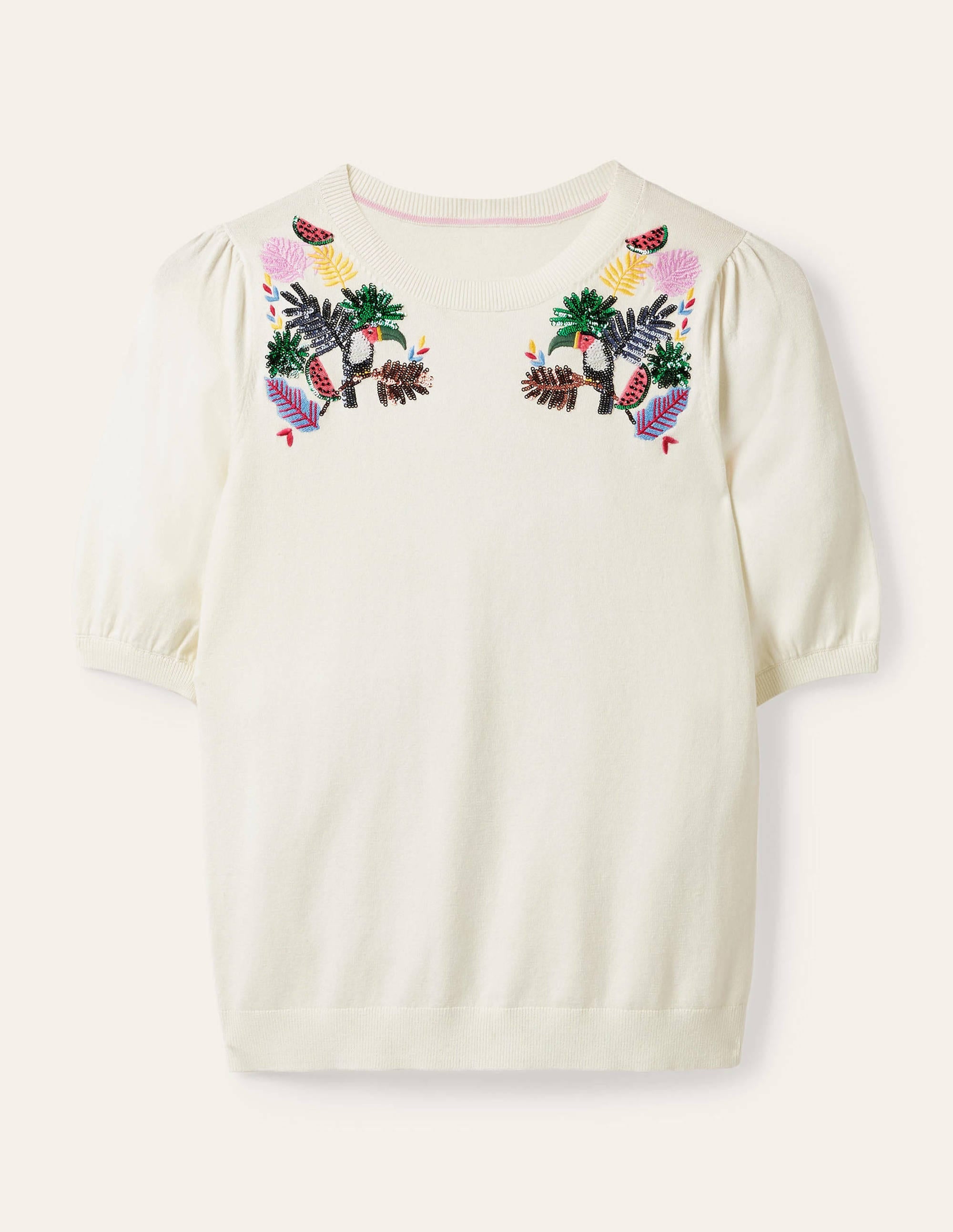 Belsay Embroidered Knitted Tee-Ivory - Image 7