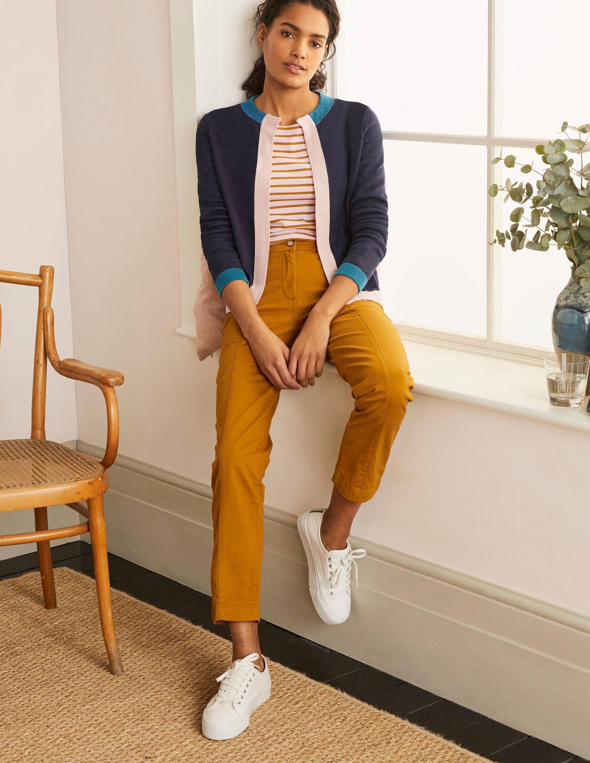 Gilet Dalton en lin-Colourblock bleu marine-1