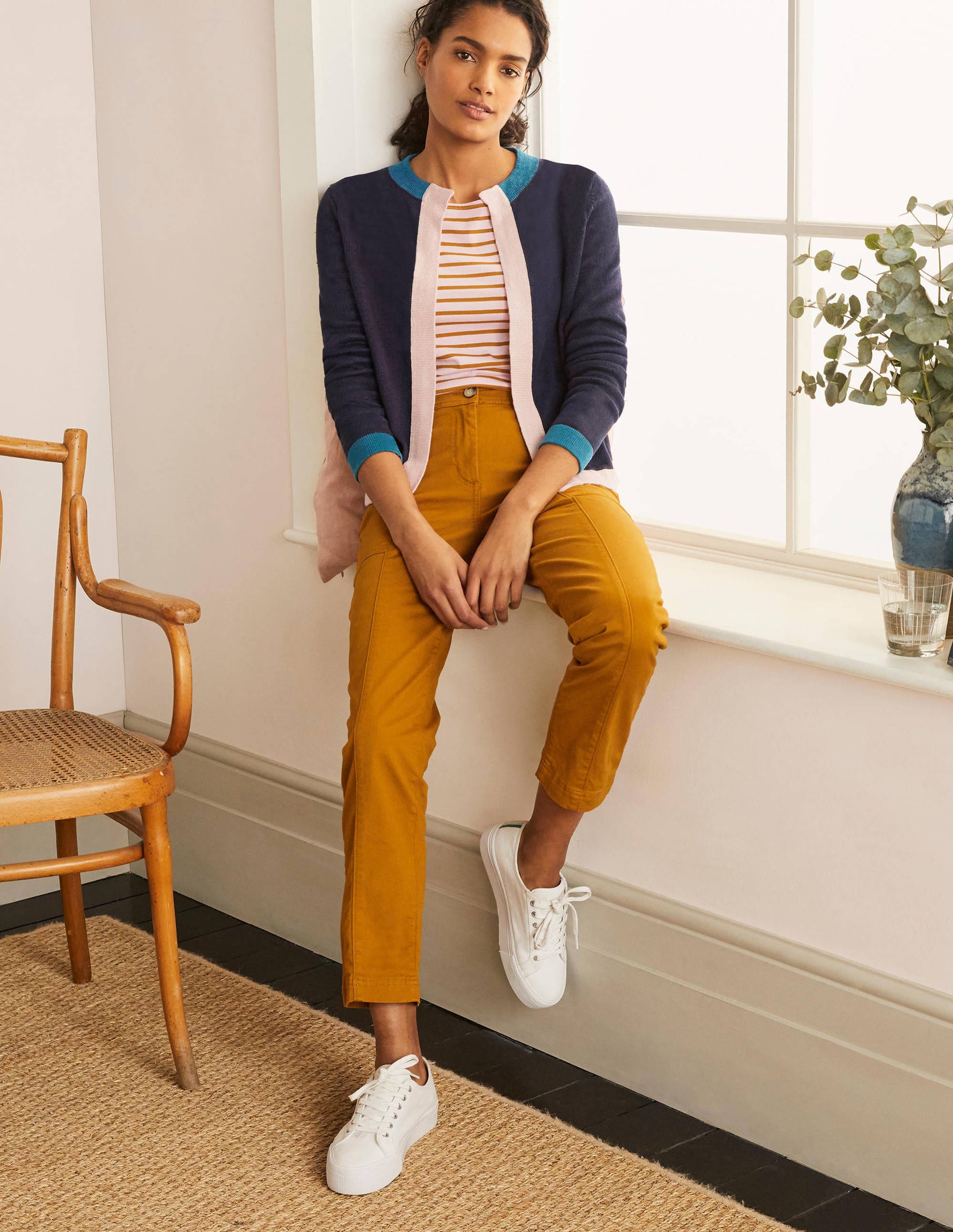 Gilet Dalton en lin-Colourblock bleu marine - Image 1