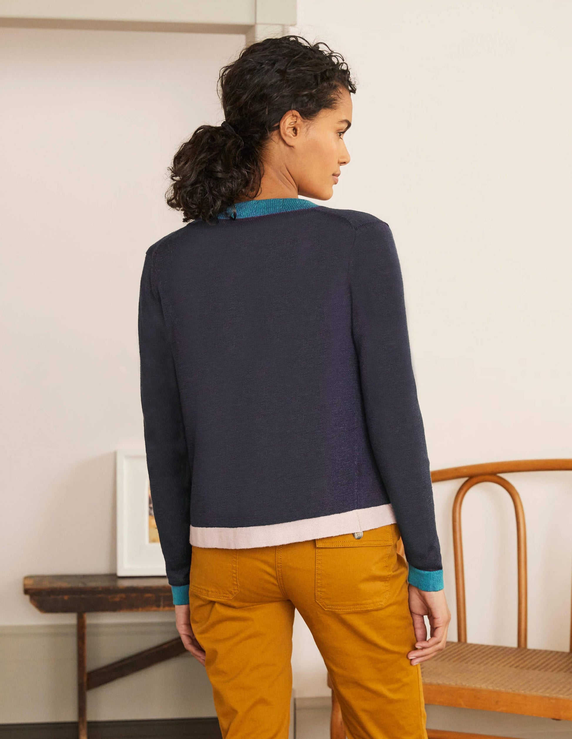 Gilet Dalton en lin-Colourblock bleu marine-3