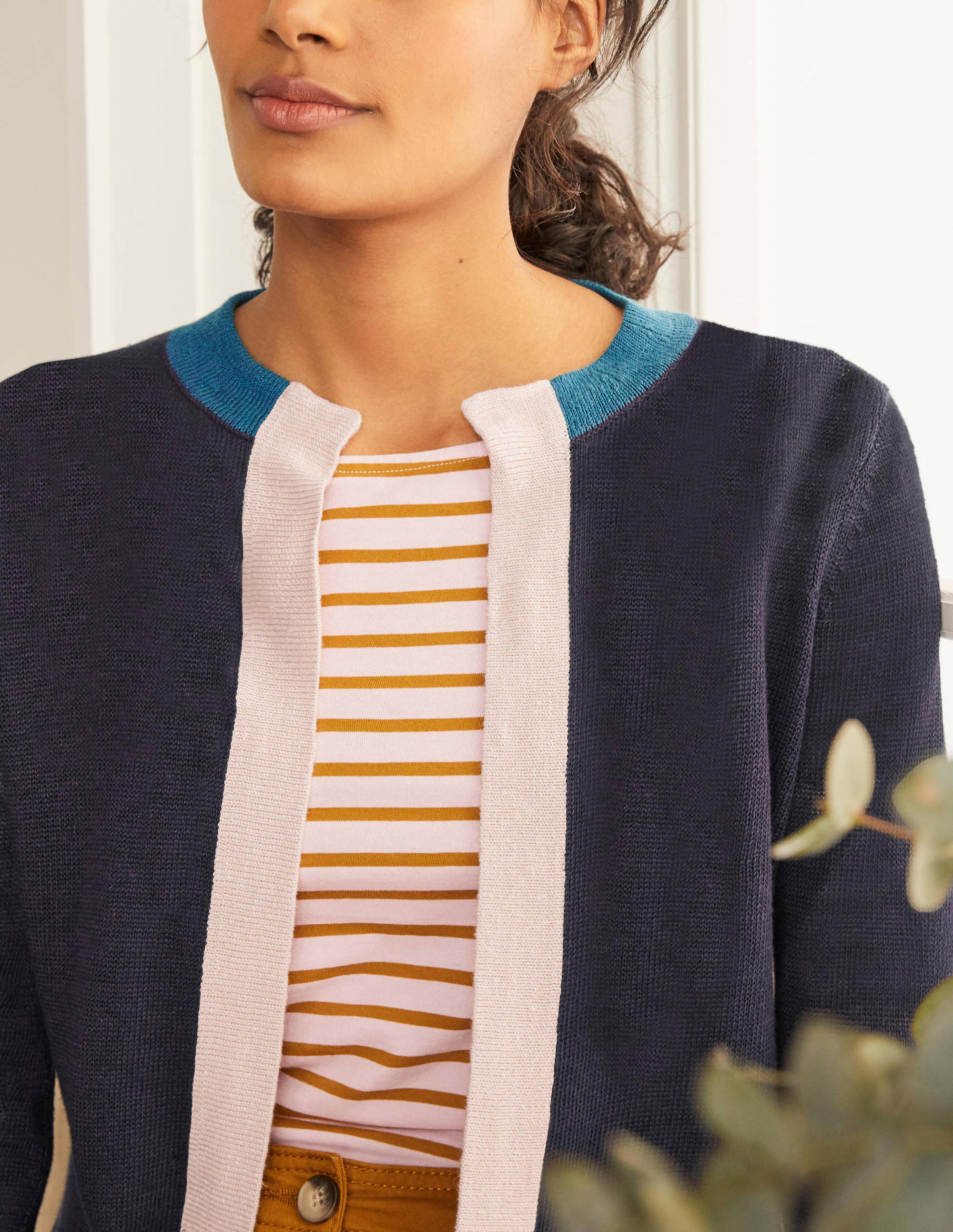 Gilet Dalton en lin-Colourblock bleu marine - Image 4