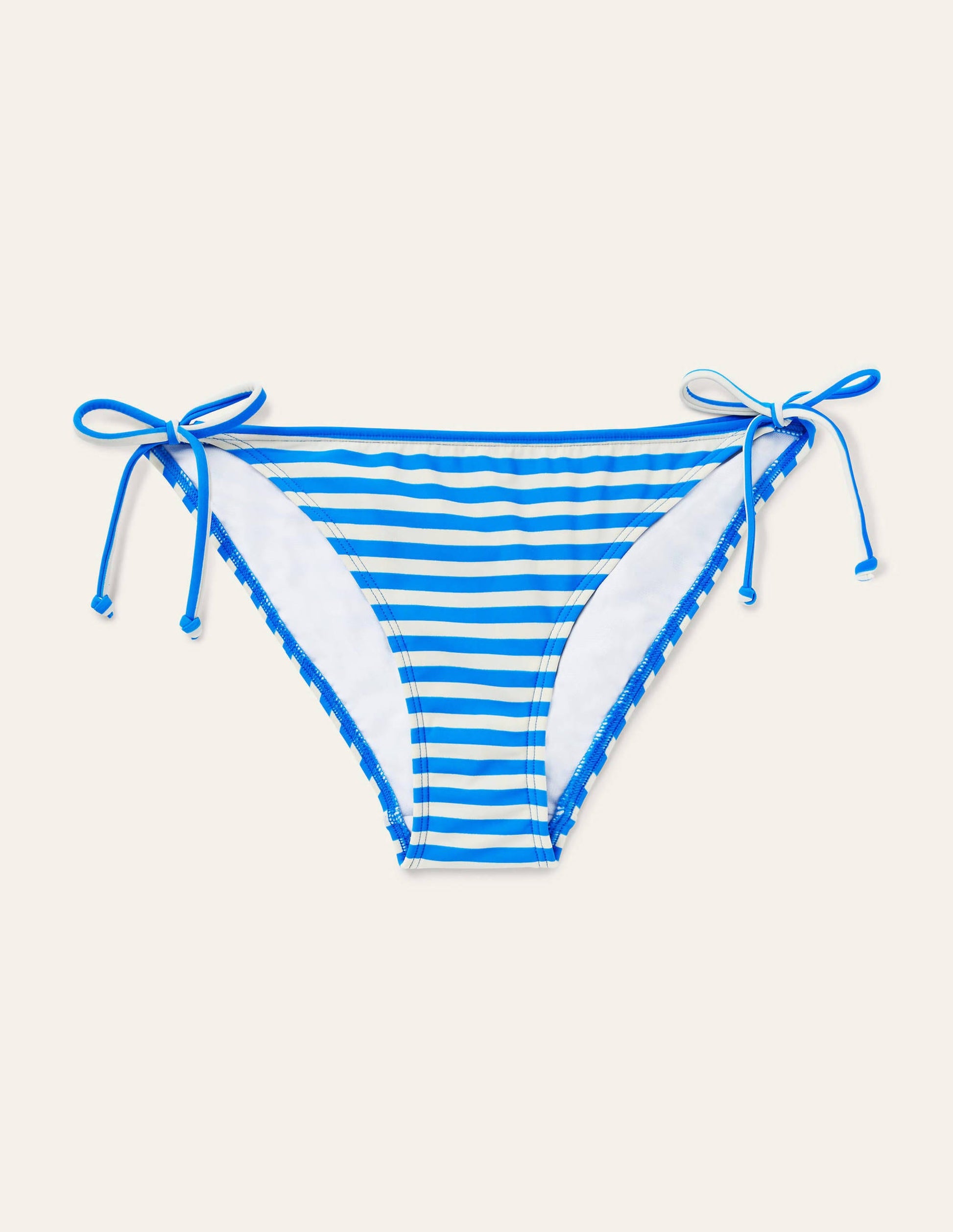 Bas de bikini Symi avec liens-Nouveau bleu de Chine, rayé ivoire-6