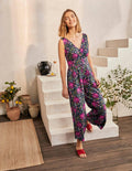 Jemima Linen Jumpsuit-French Navy, Tropical Charm