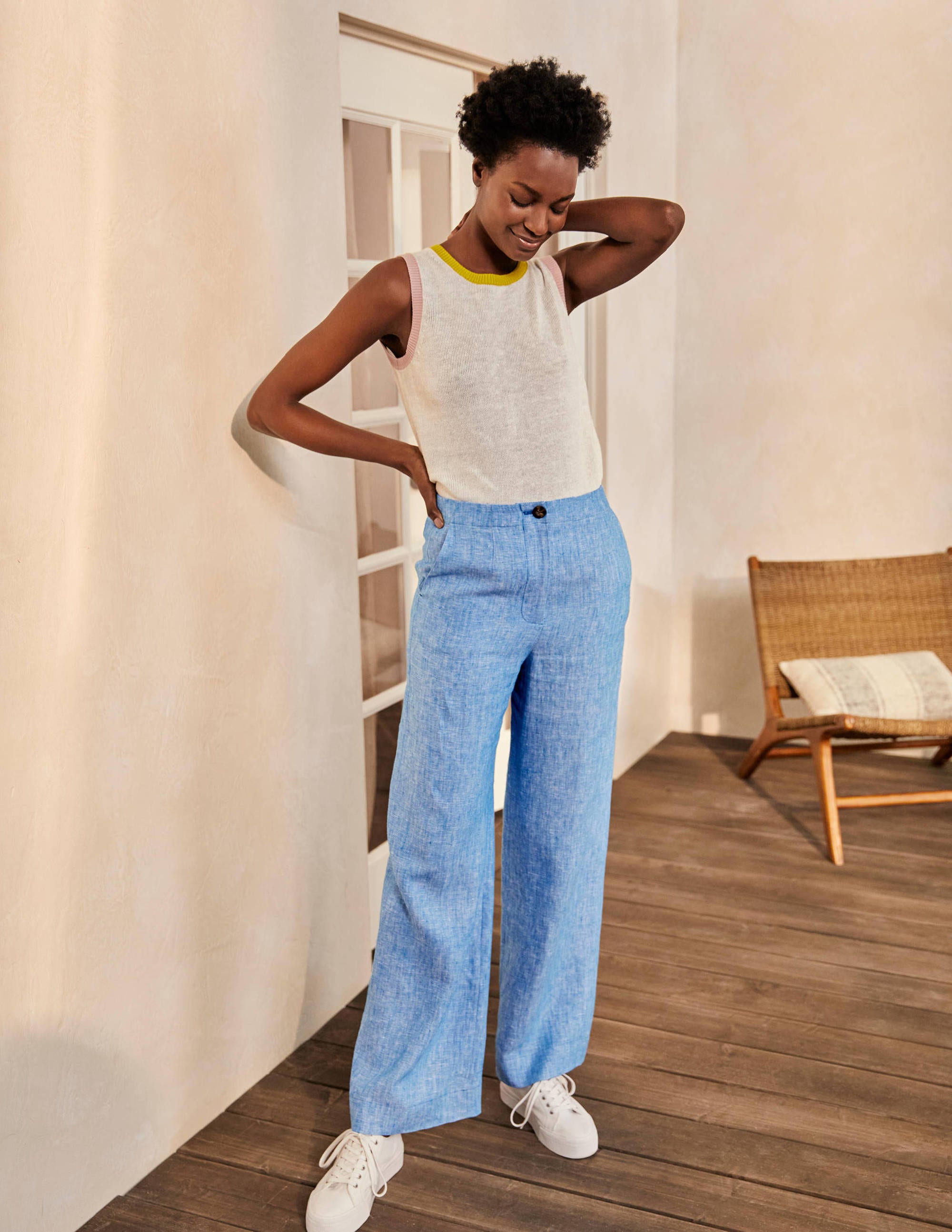 Pantalon Eldon en lin-Motif Tonic bleu marocain - Image 6
