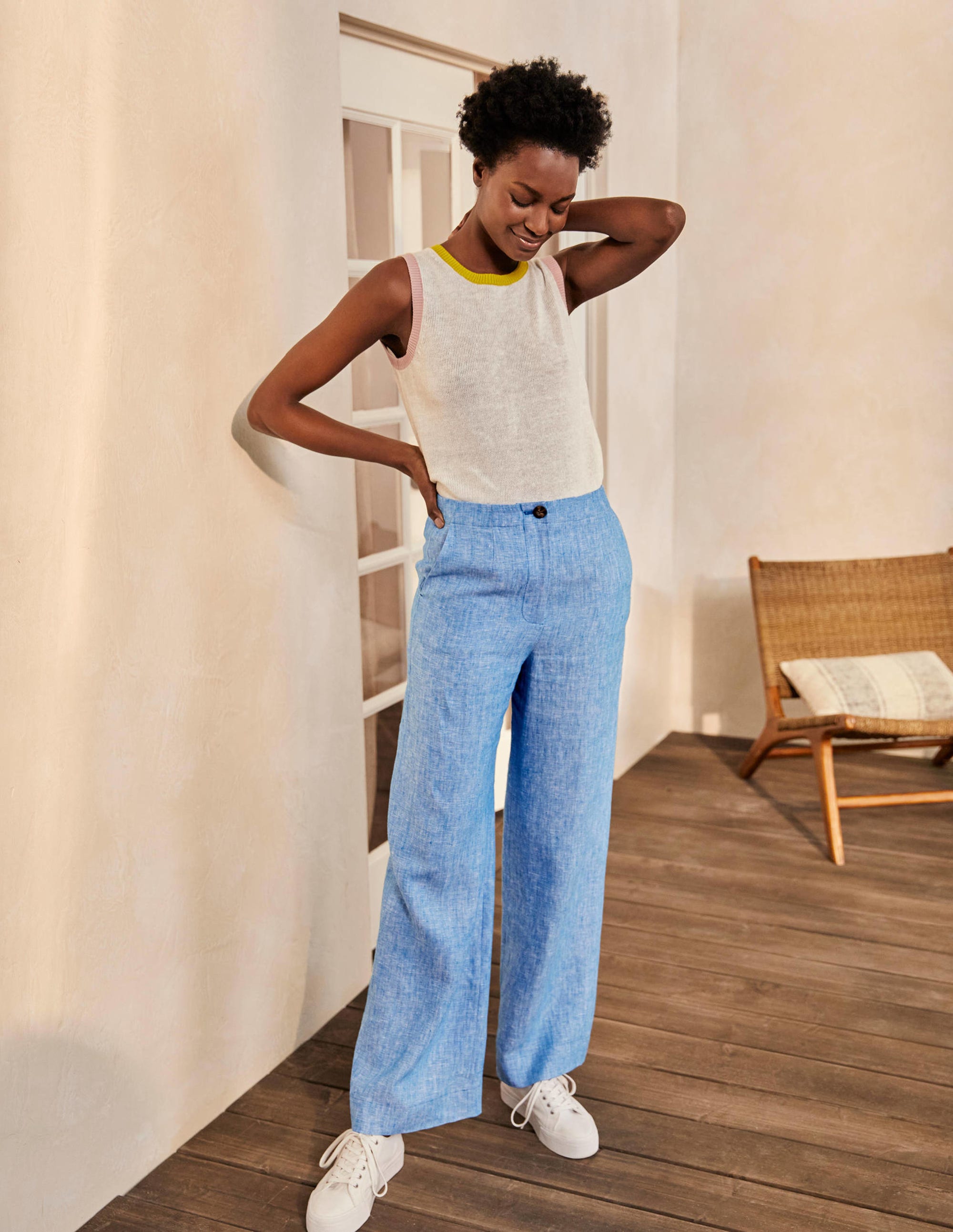 Pantalon Eldon en lin-Motif Tonic bleu marocain - Image 1