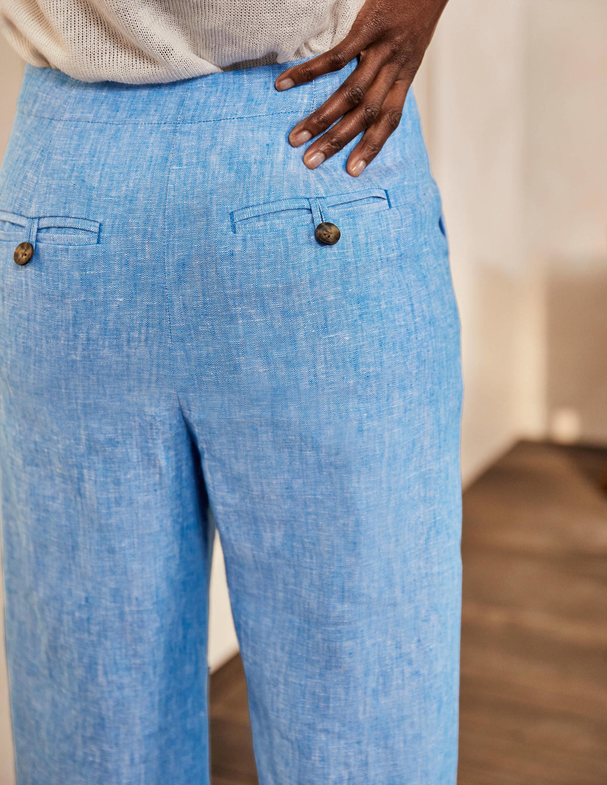 Pantalon Eldon en lin-Motif Tonic bleu marocain - Image 4