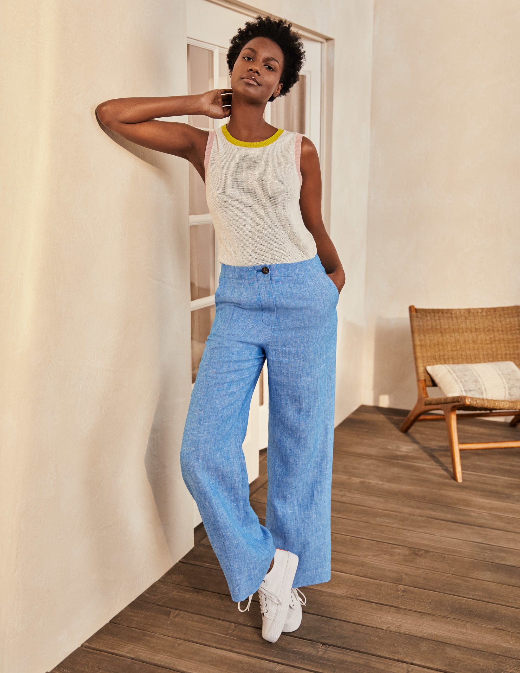 Pantalon Eldon en lin-Motif Tonic bleu marocain - Image 5