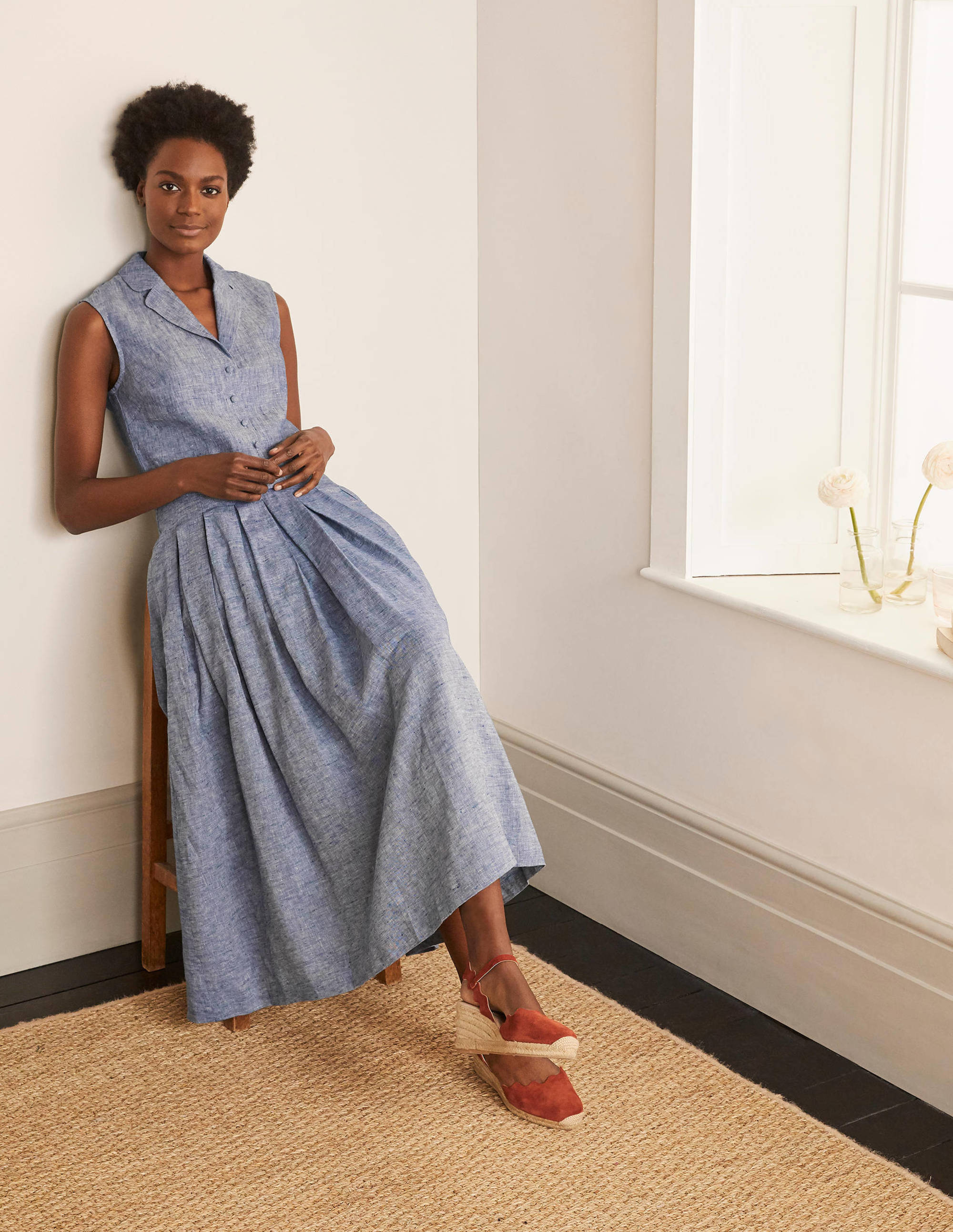 Jupe Lydia plissée en lin-Chambray - Image 4