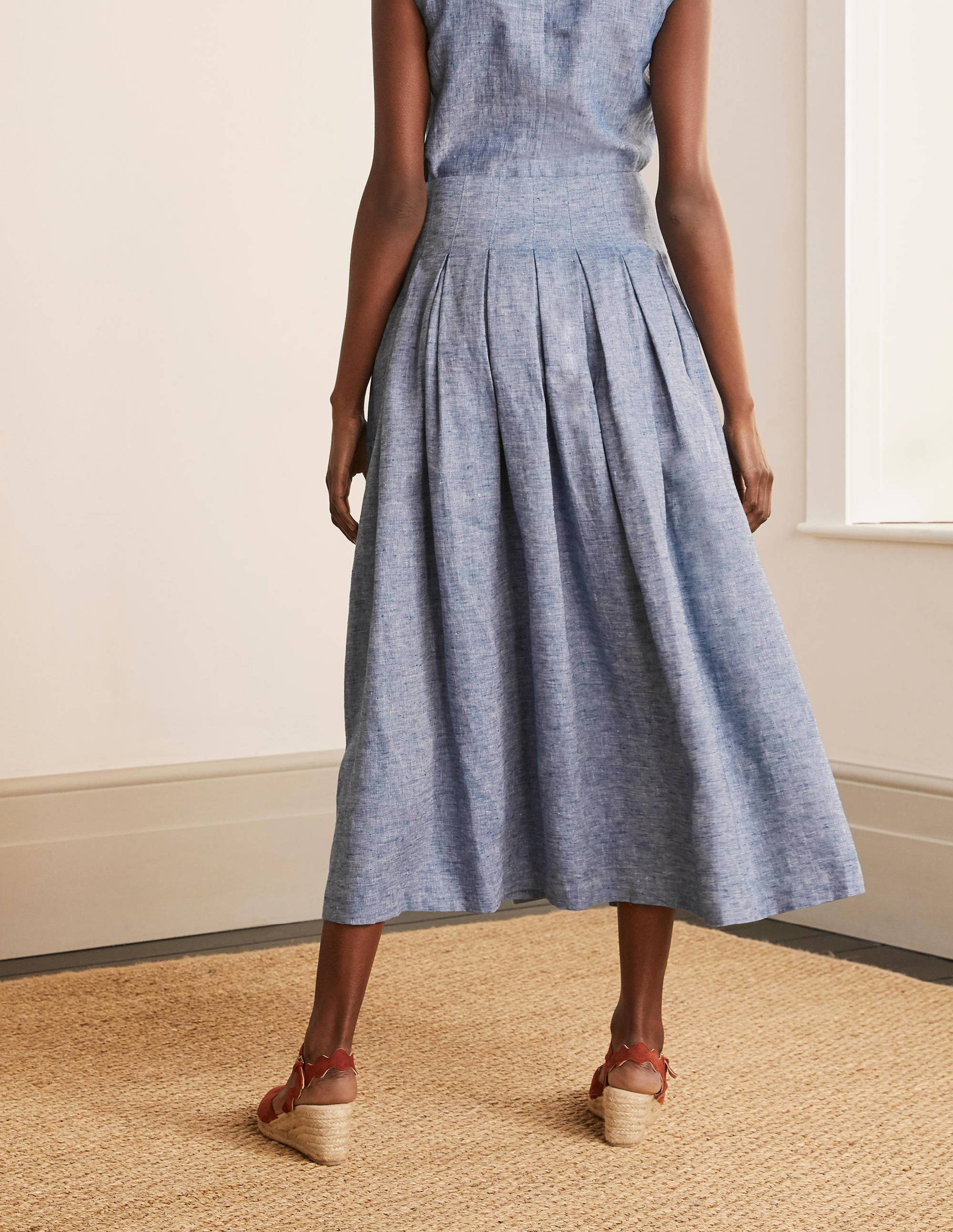 Jupe Lydia plissée en lin-Chambray - Image 2