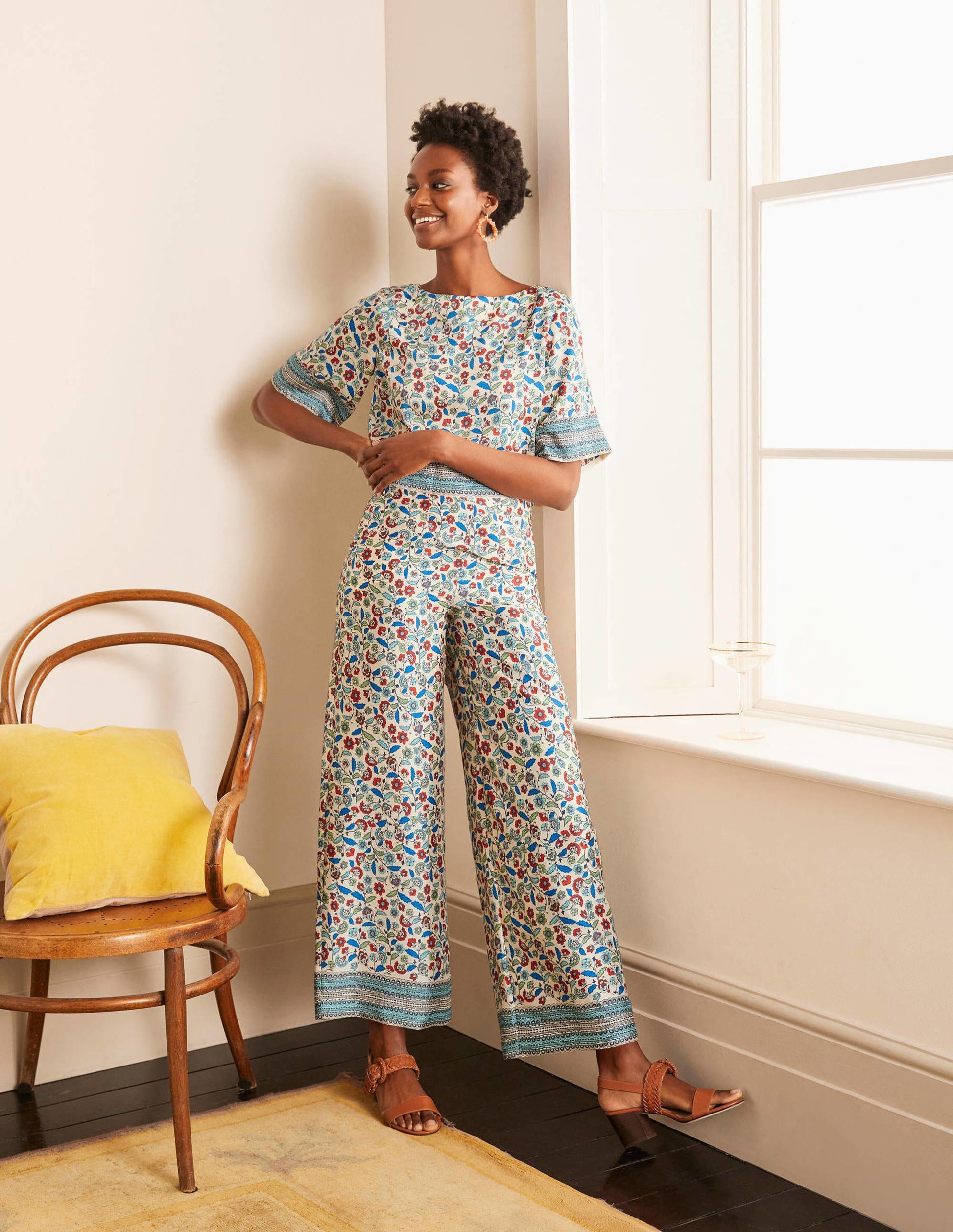 Pantalon Elizabeth-Ivoire, motif Trailing Posy-1