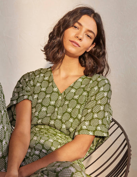 Alice Wickel-Jumpsuit-Erbsengrün, Geometrisches Ananasmuster