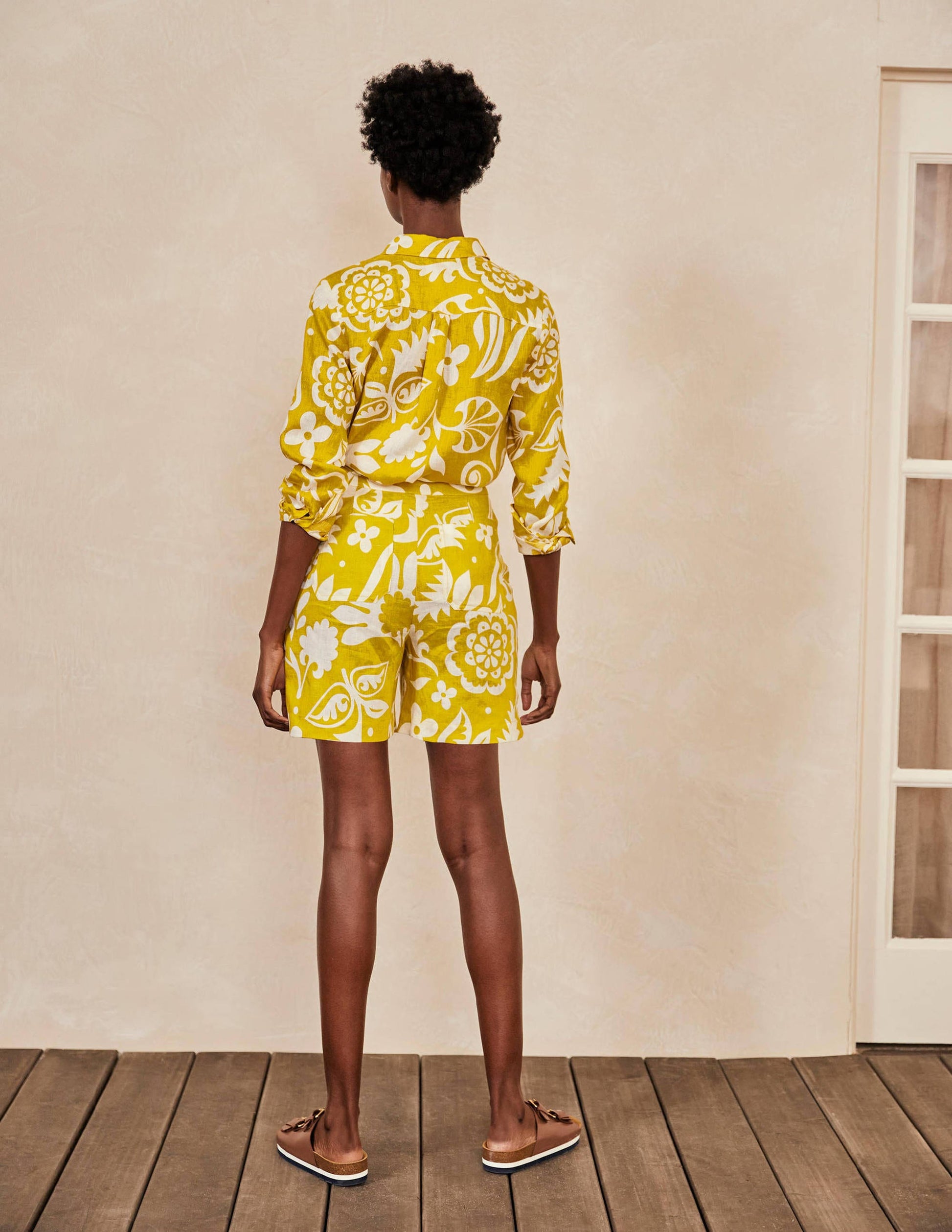 Georgina Leinenshorts-Schwefelgelb, Tropischer Garten-2