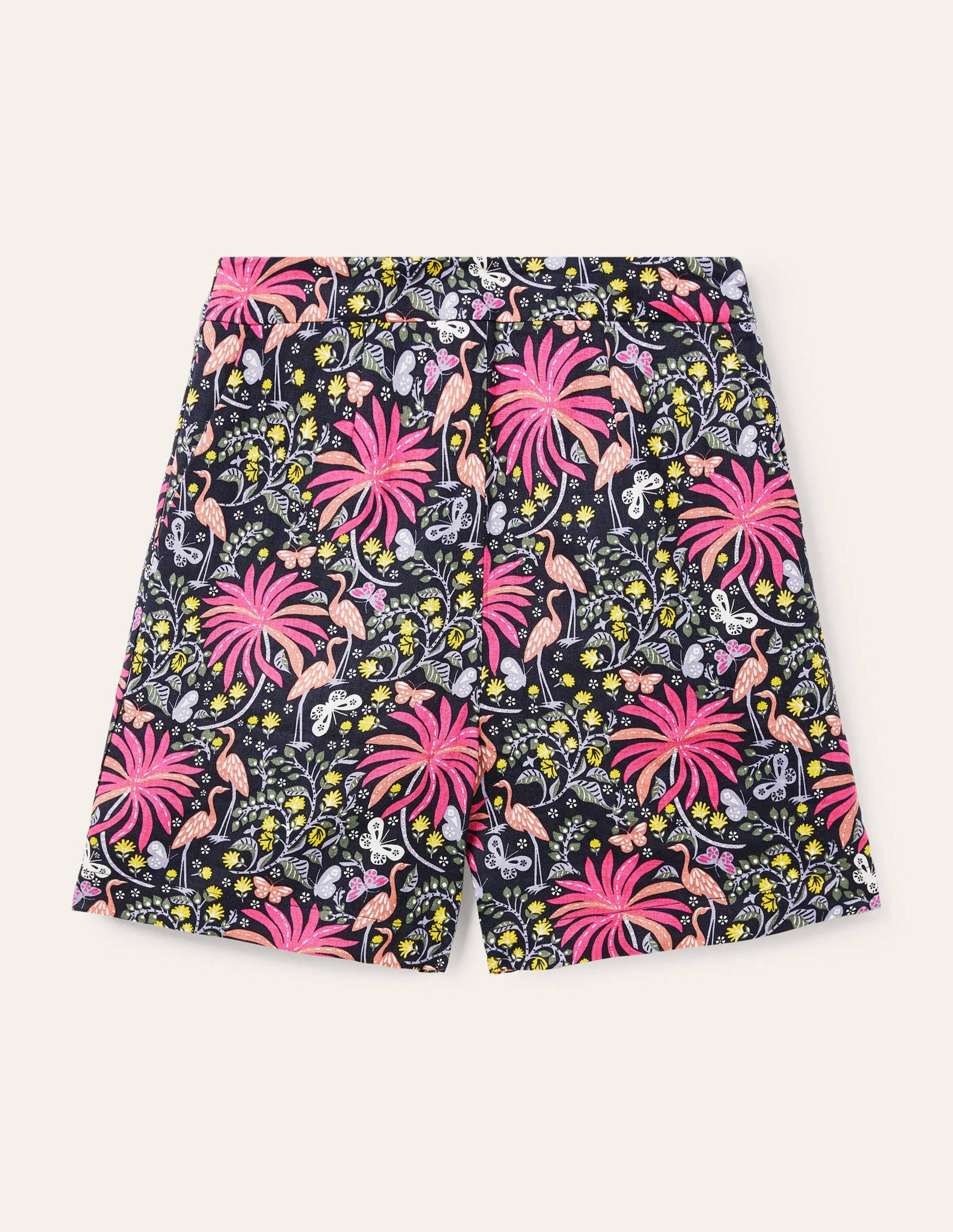 Short Georgina en lin-Bleu marine, motif Tropical Charm-6