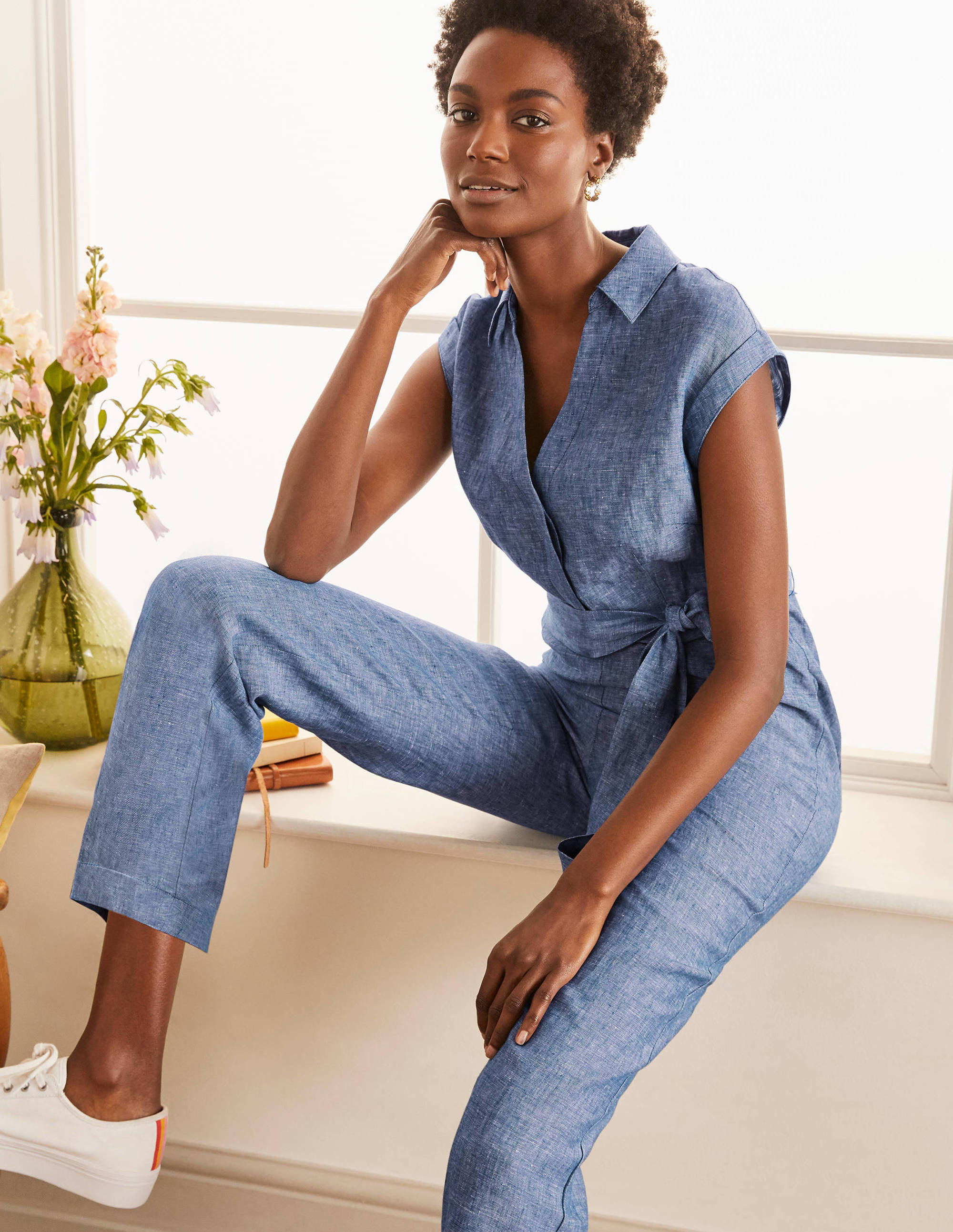Catriona Leinen-Jumpsuit-Authentisches Blau, Faux-Uni - Image 1