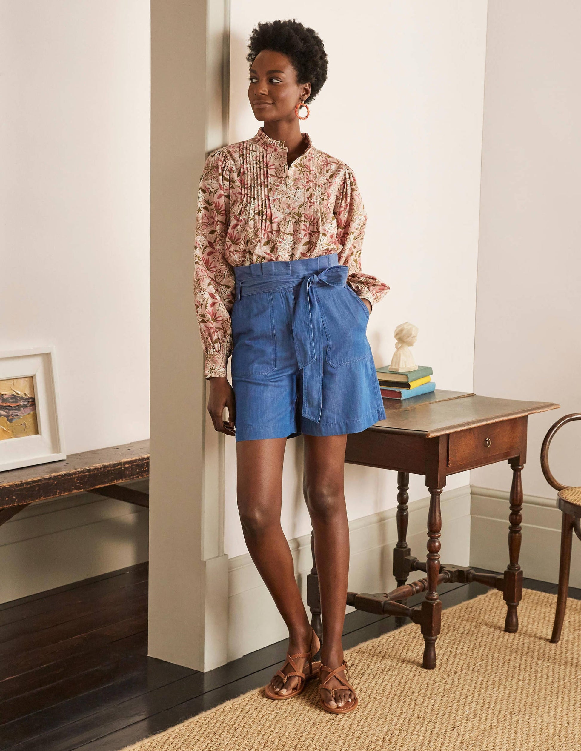 Short à taille froncée Elgin-Chambray-4