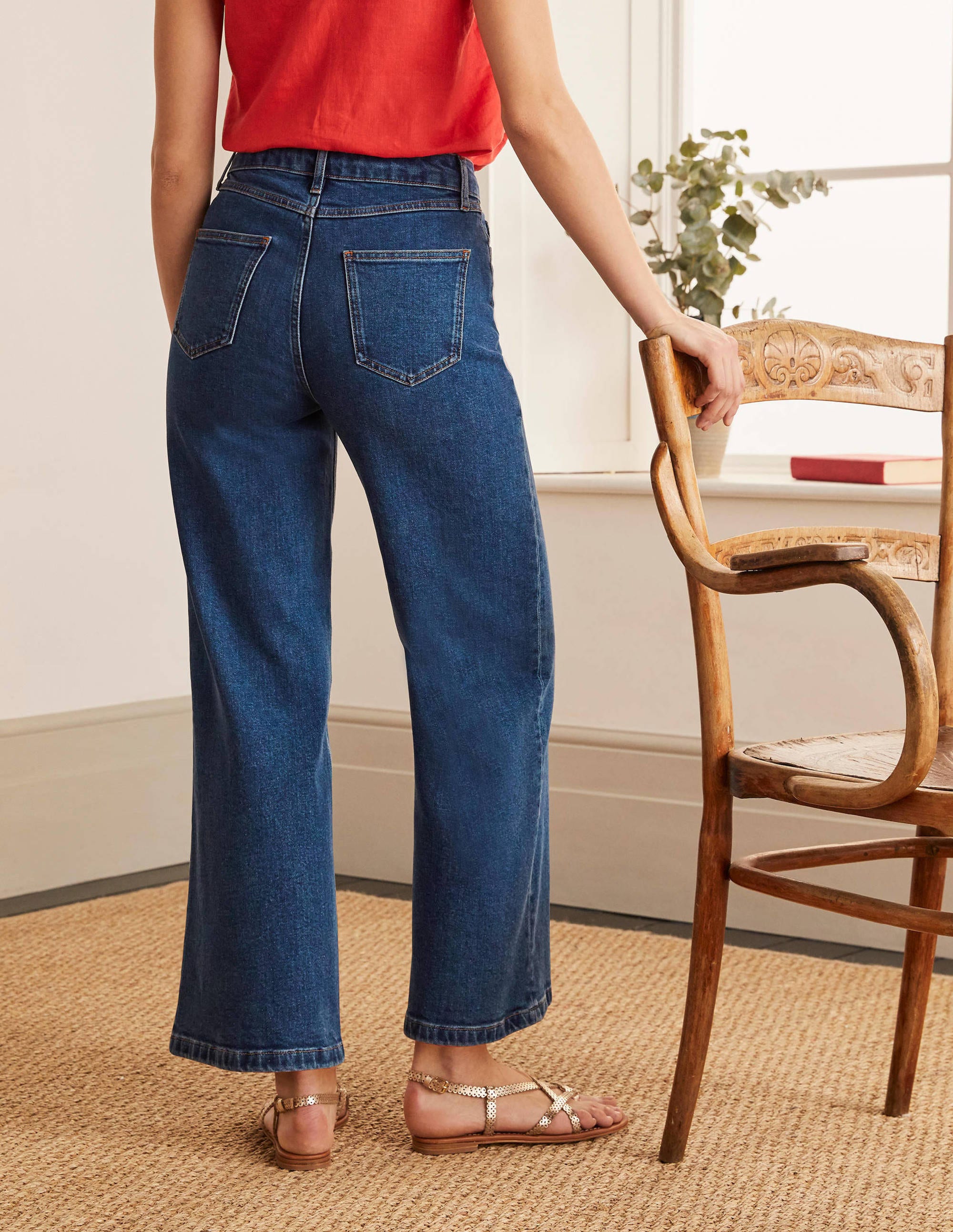 Jeans mit weitem Bein und Hornoptik-Knöpfen-Mittleres Vintageblau, Denim - Image 2