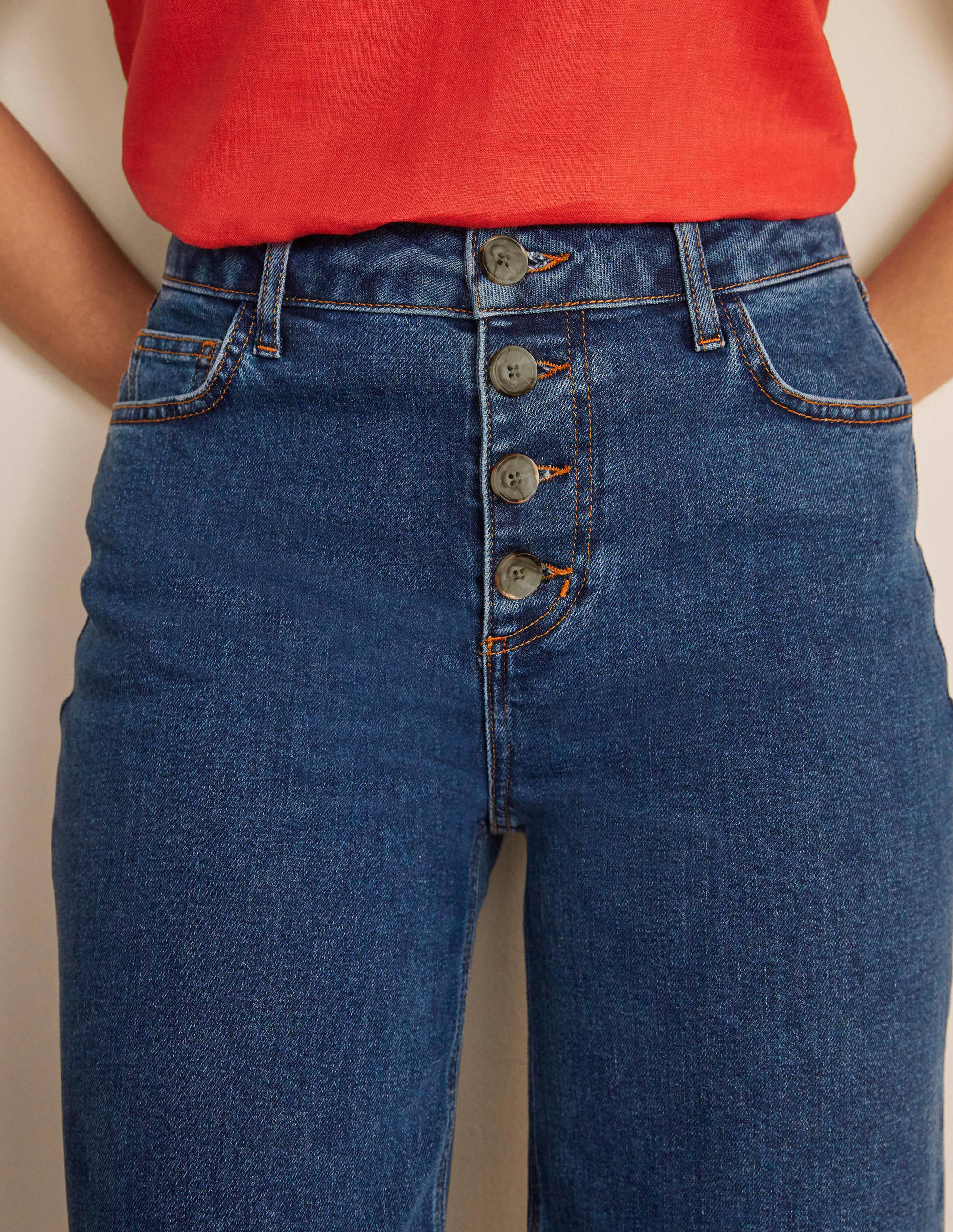 Jeans mit weitem Bein und Hornoptik-Knöpfen-Mittleres Vintageblau, Denim - Image 3