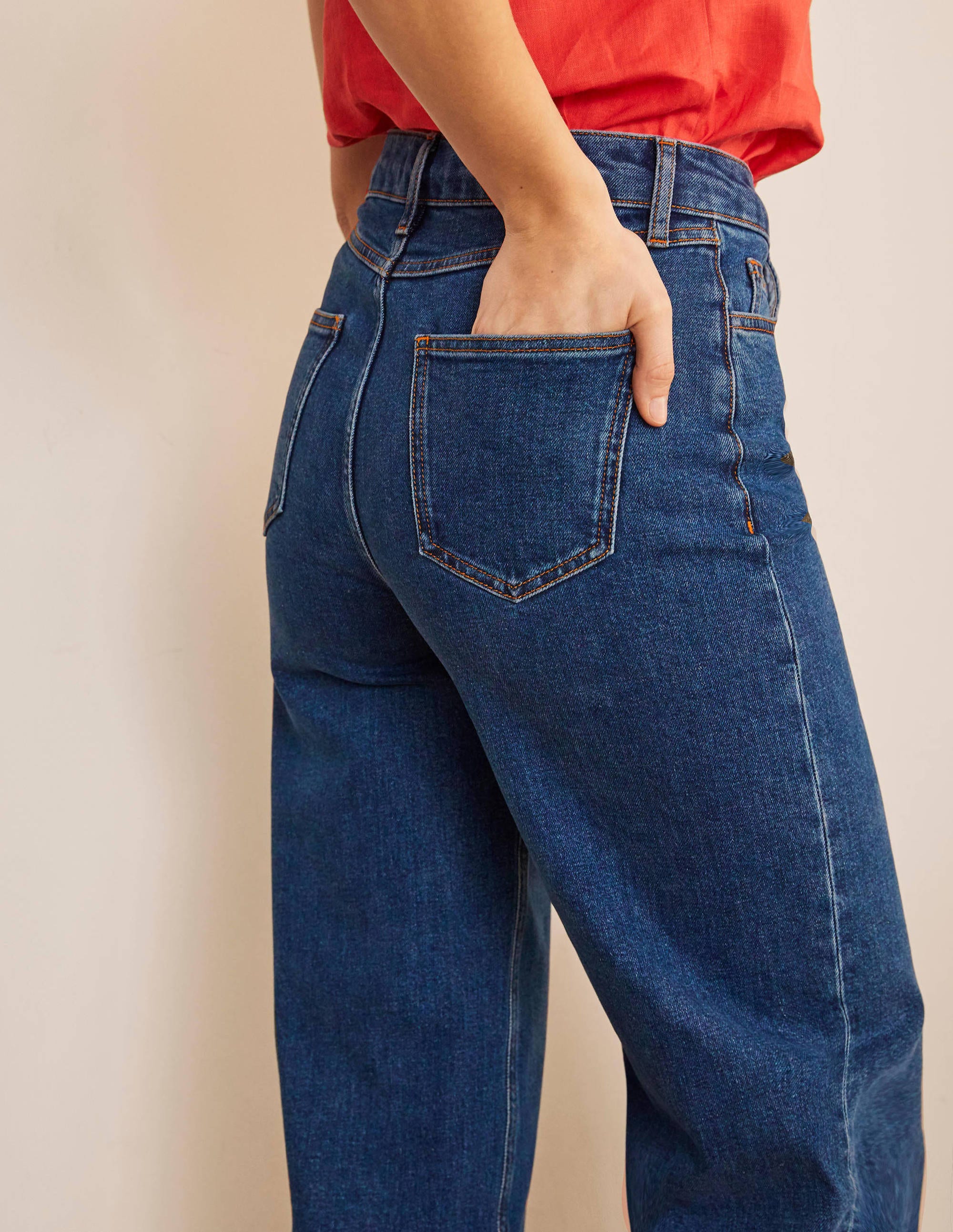 Jeans mit weitem Bein und Hornoptik-Knöpfen-Mittleres Vintageblau, Denim - Image 4