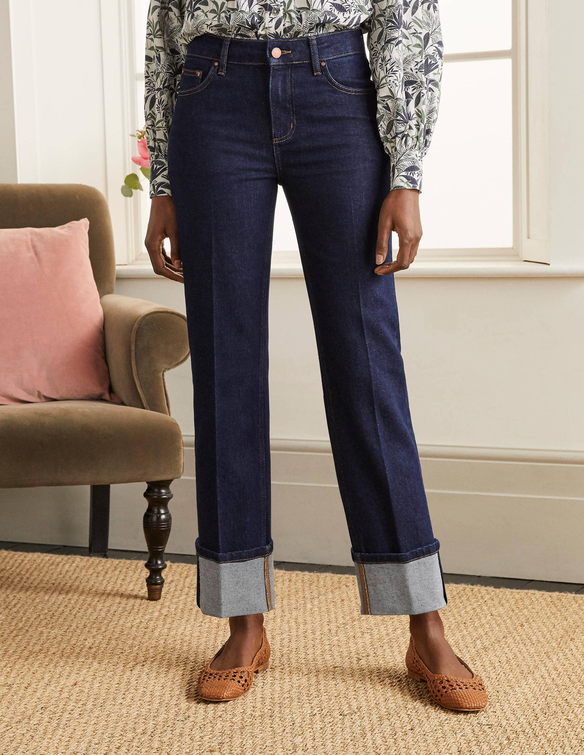Jeans mit breitem Umschlag-Indigoblau - Image 1