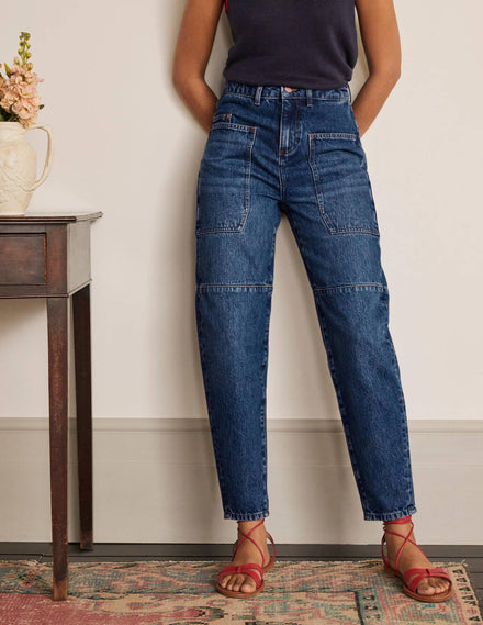 Balloon-Jeans mit großen Taschen-Mittleres Vintageblau