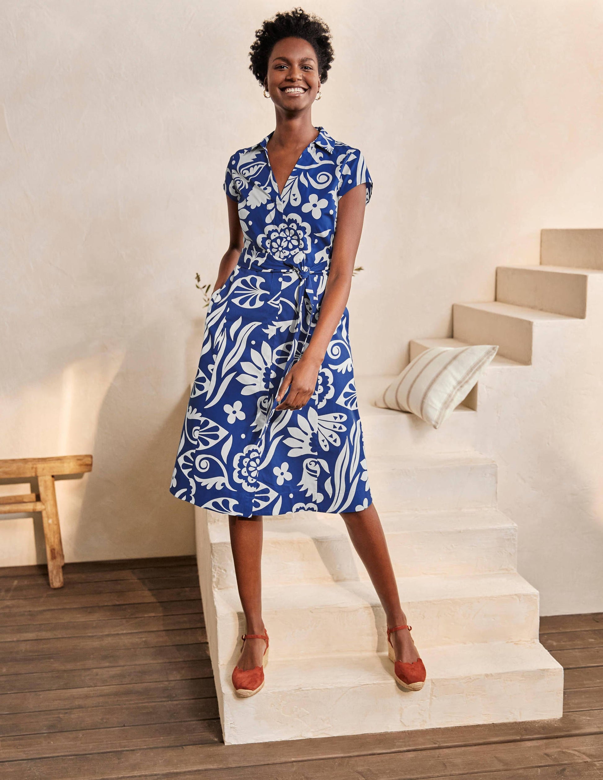 Rowena Hemdblusenkleid-Gipfelblau, Tropischer Garten-5
