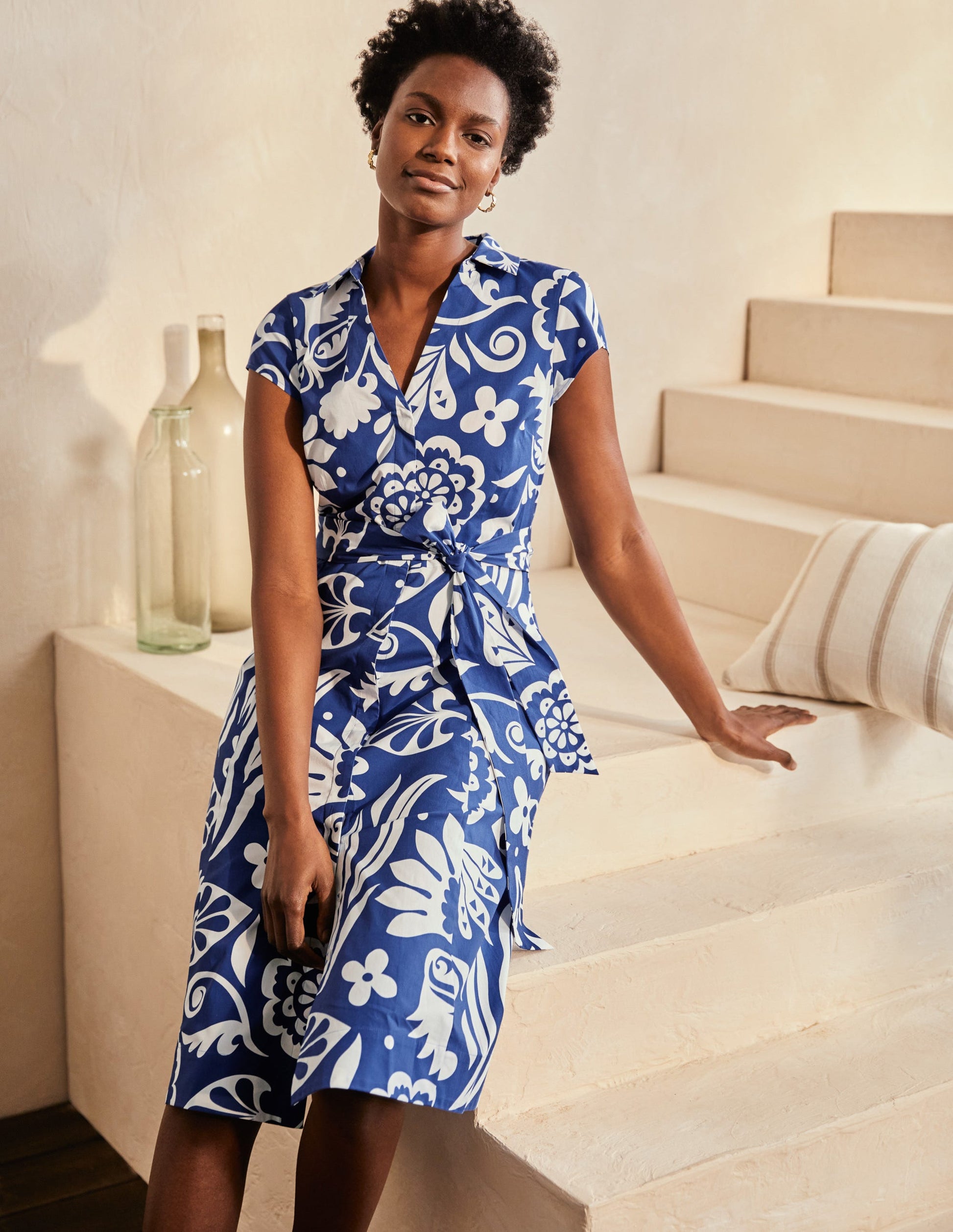 Rowena Hemdblusenkleid-Gipfelblau, Tropischer Garten-6