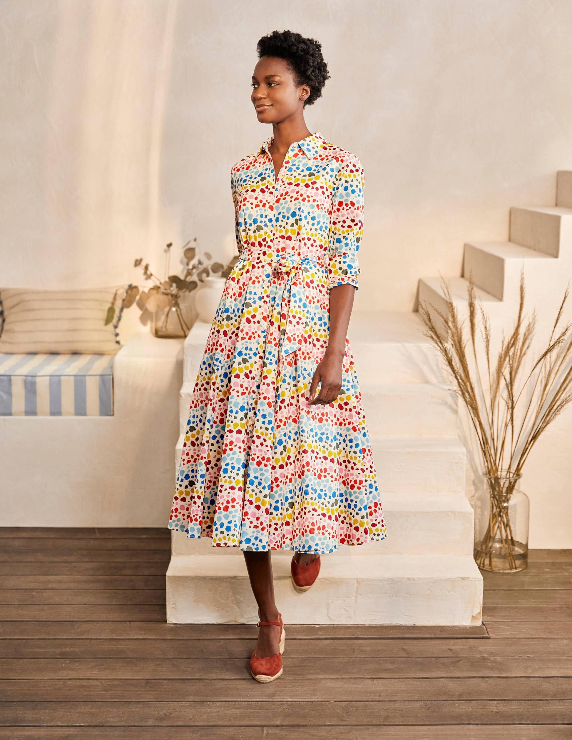 Kitty Midi Shirt Dress-Ivory, Multi Rainbow Leopard-1