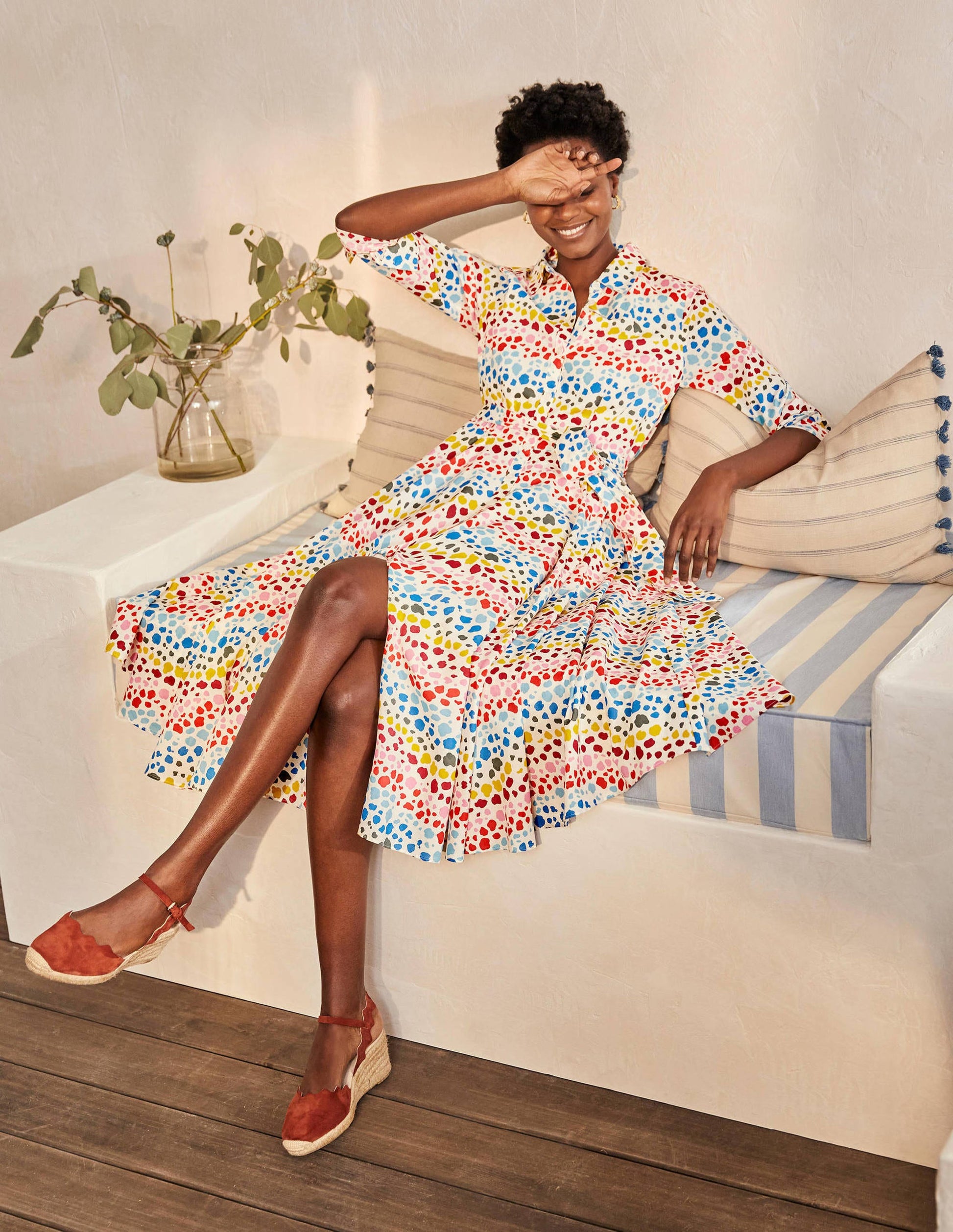 Kitty Midi Shirt Dress-Ivory, Multi Rainbow Leopard-3