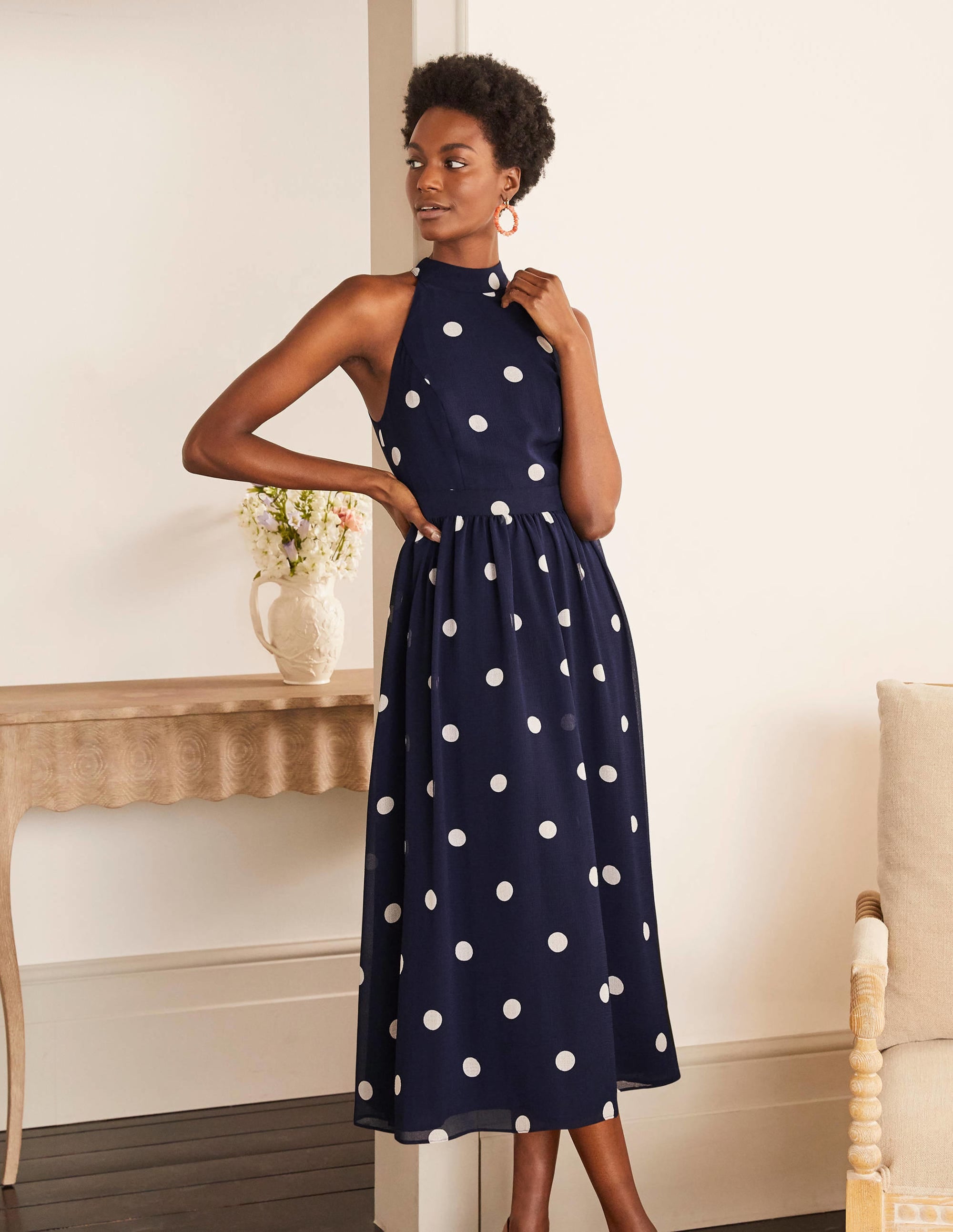 Tori Midikleid-Französisch Blau, Getupft - Image 1