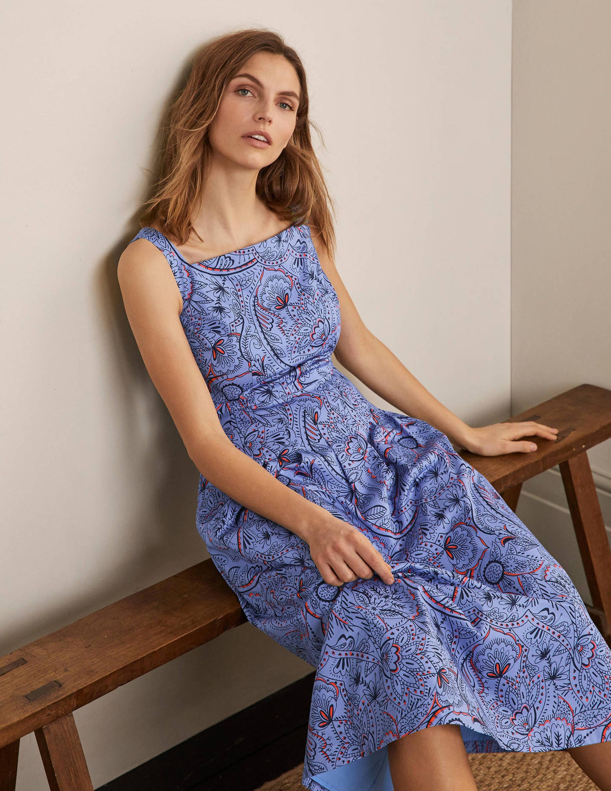 Aubrey Midikleid aus Baumwolle-Blassblau, Paisleymuster - Image 1