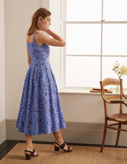Aubrey Midikleid aus Baumwolle-Blassblau, Paisleymuster
