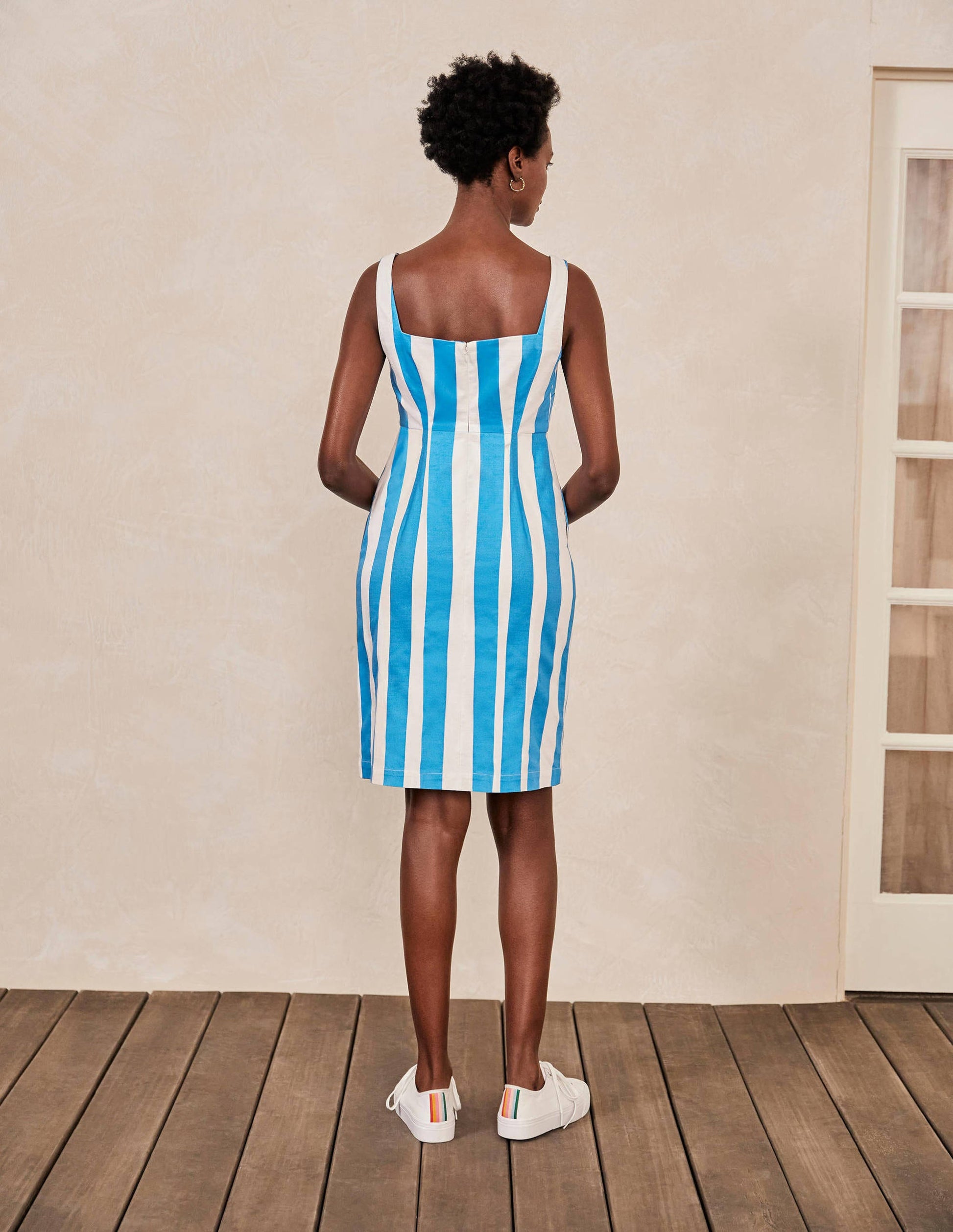 Yolande Shift Dress-Moroccan Blue Stripe-2