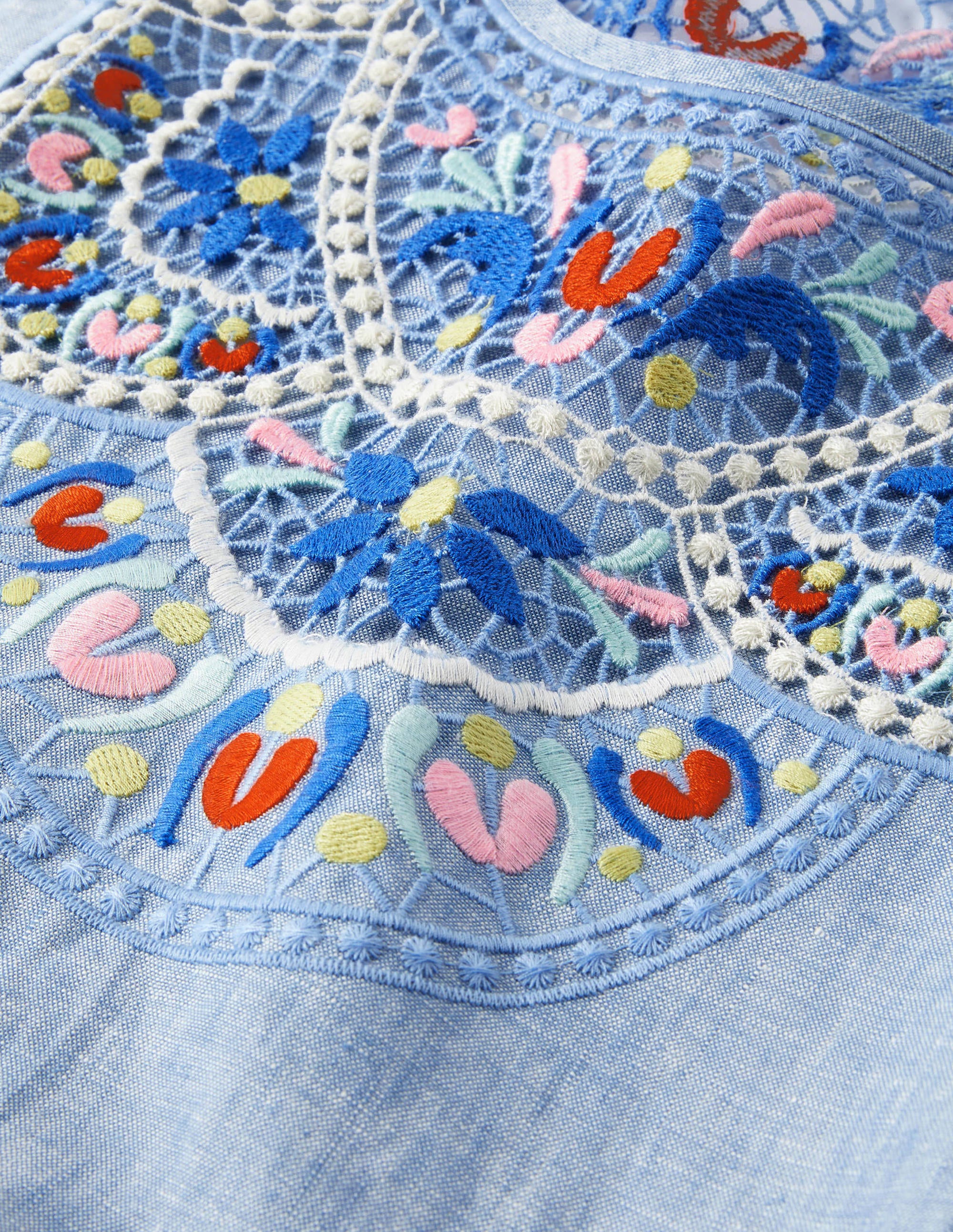 Robe Fleur brodée en lin-Chambray bleu gris - Image 5