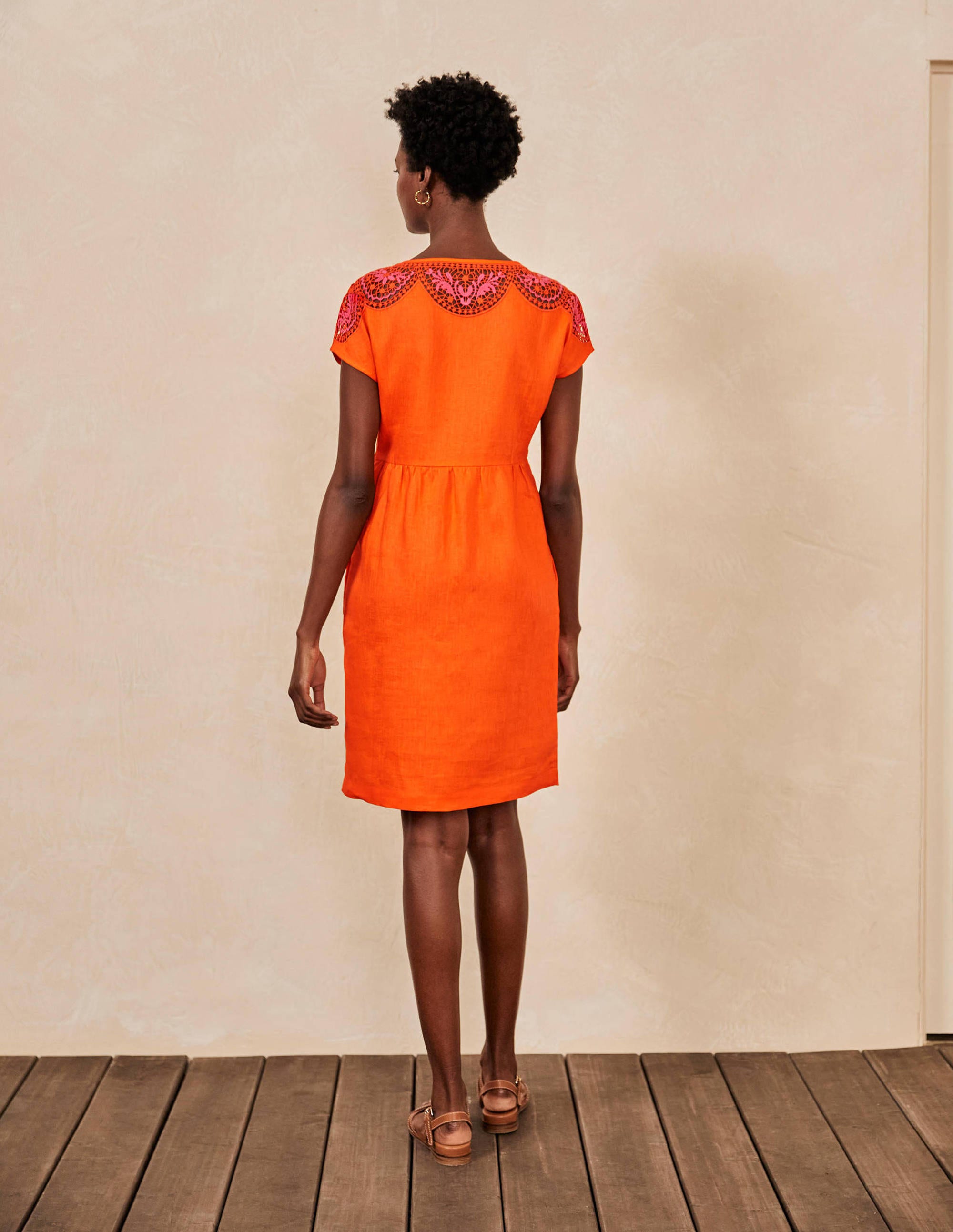 Fleur Embroidered Linen Dress-Satsuma - Image 3