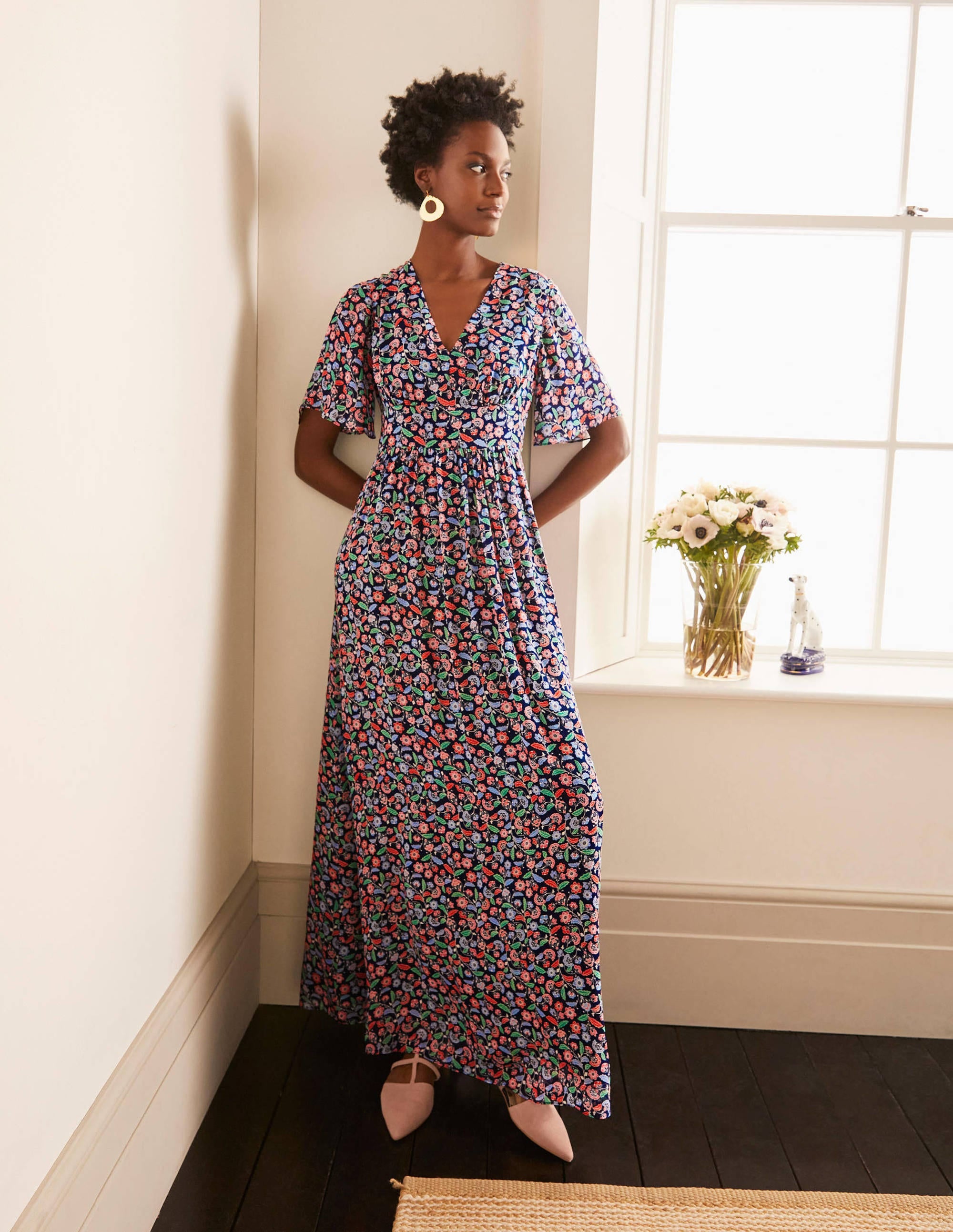 Veronica Maxi Dress-French Navy, Trailing Posy - Image 4