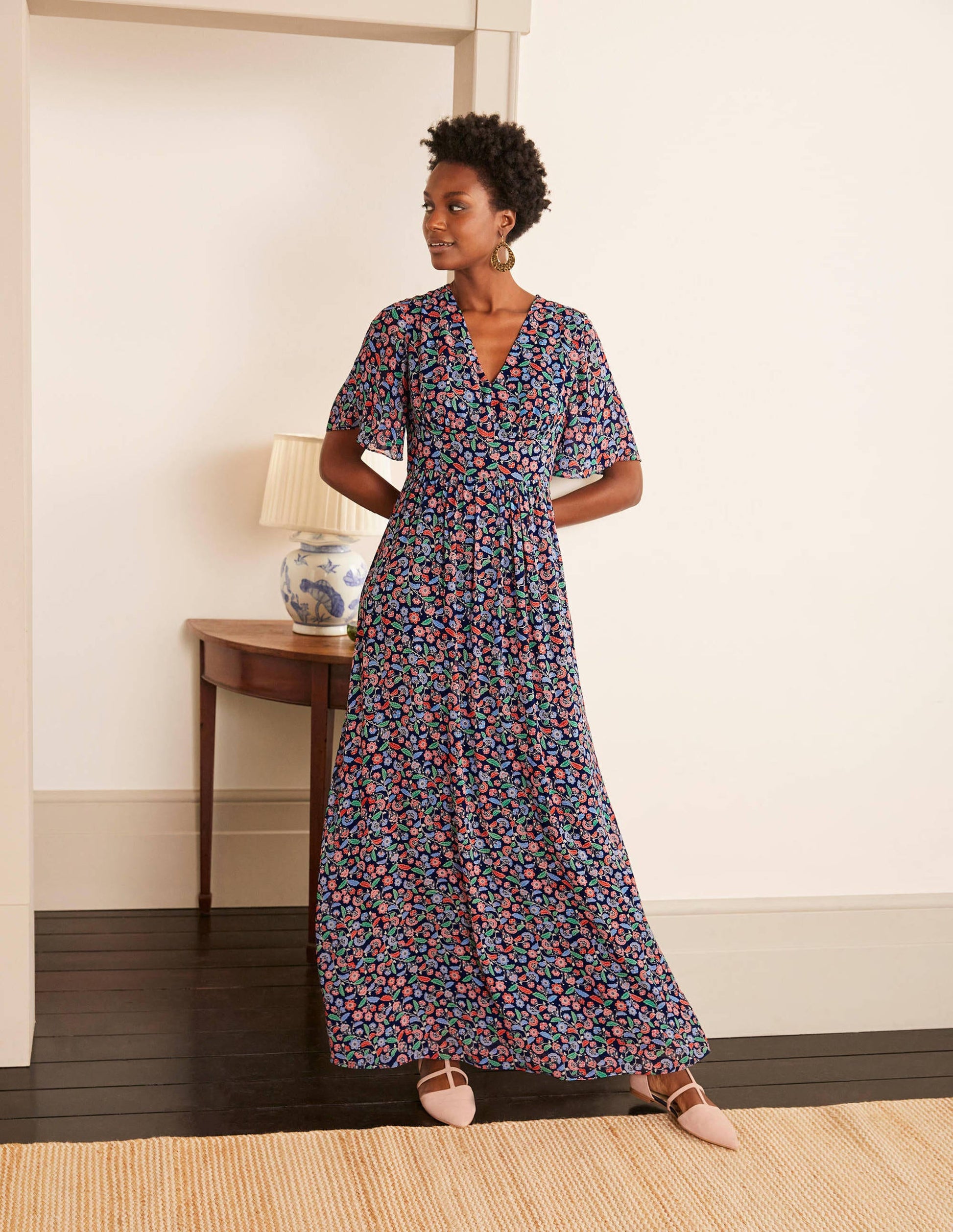 Veronica Maxi Dress-French Navy, Trailing Posy-1