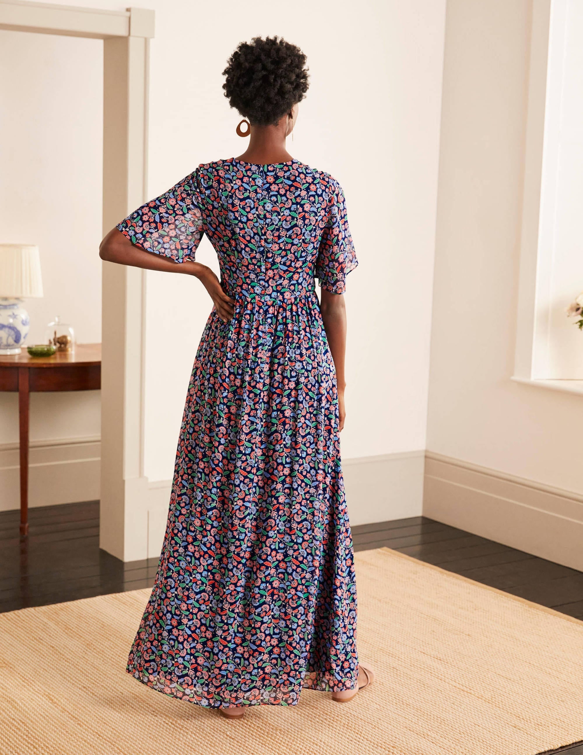 Veronica Maxi Dress-French Navy, Trailing Posy - Image 2