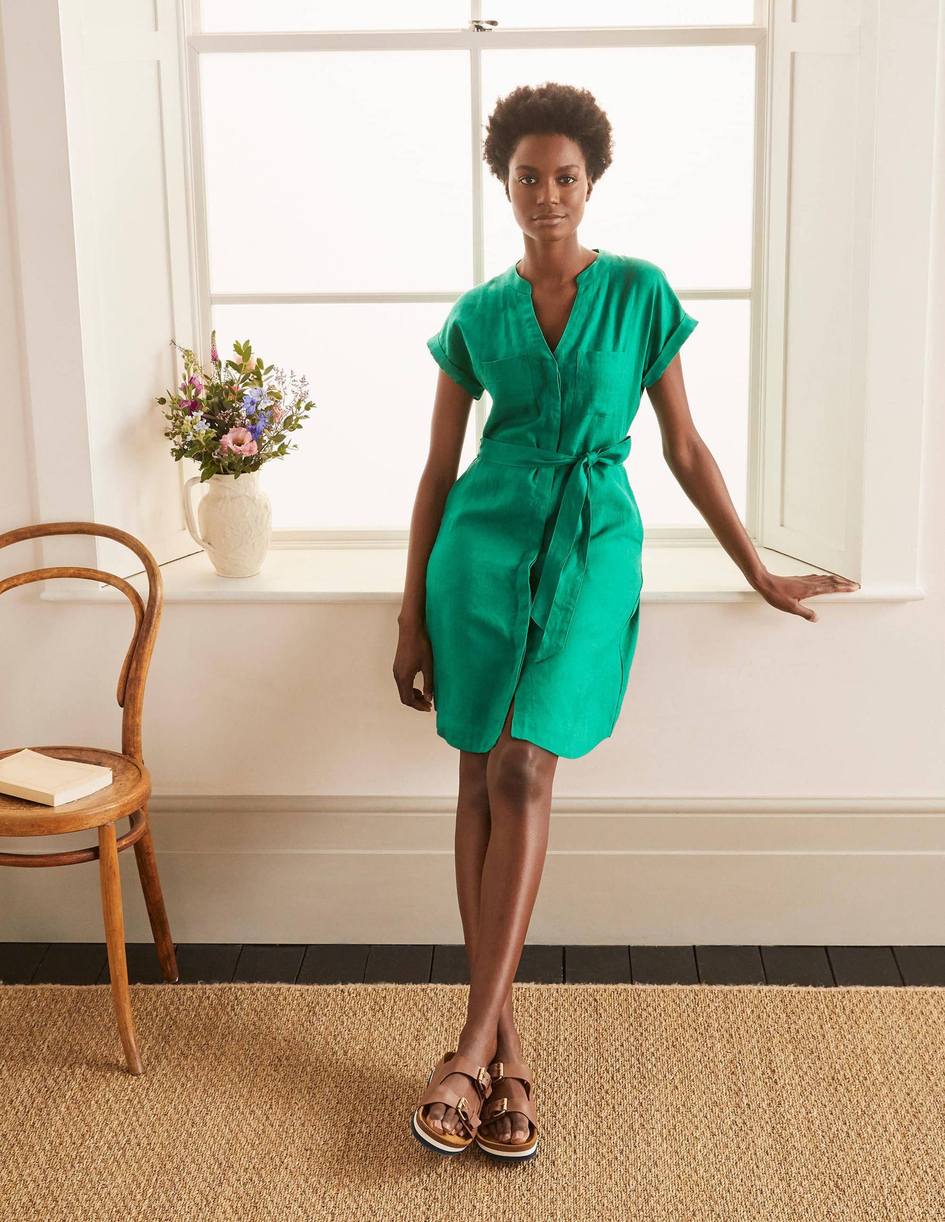 Robe-chemise Evie en lin-Vert printemps-4