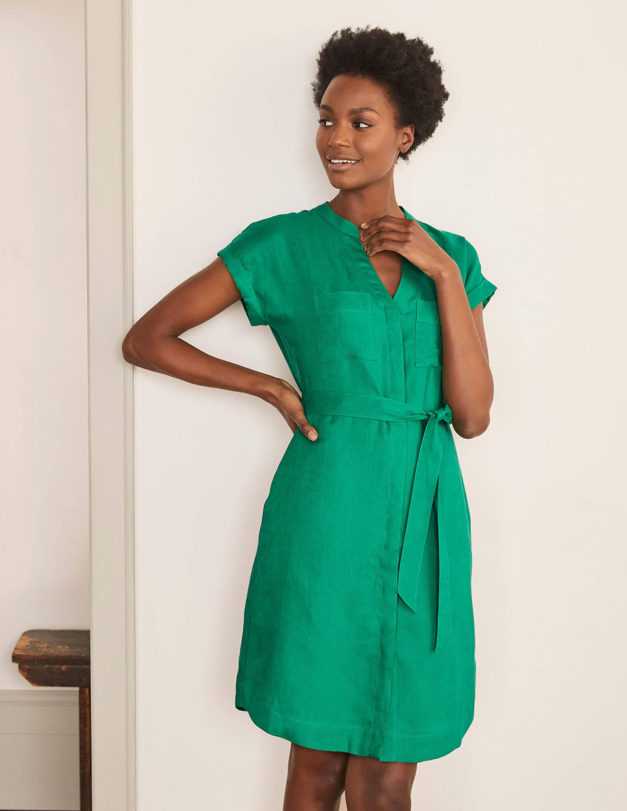 Robe-chemise Evie en lin-Vert printemps - Image 1