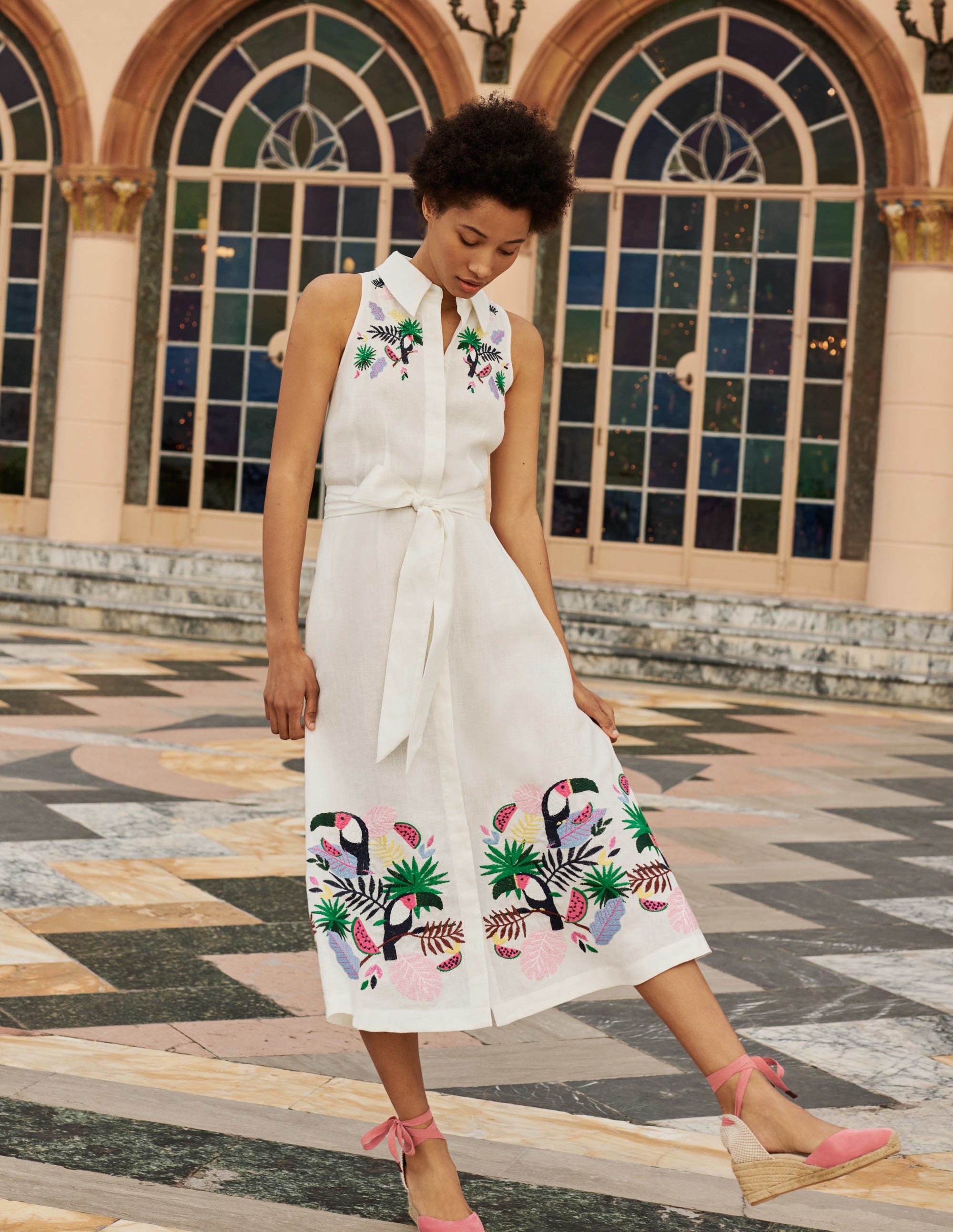 Kate Linen Shirt Dress-Ivory with multi embroidery - Image 7