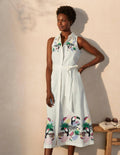 Kate Linen Shirt Dress-Ivory with multi embroidery