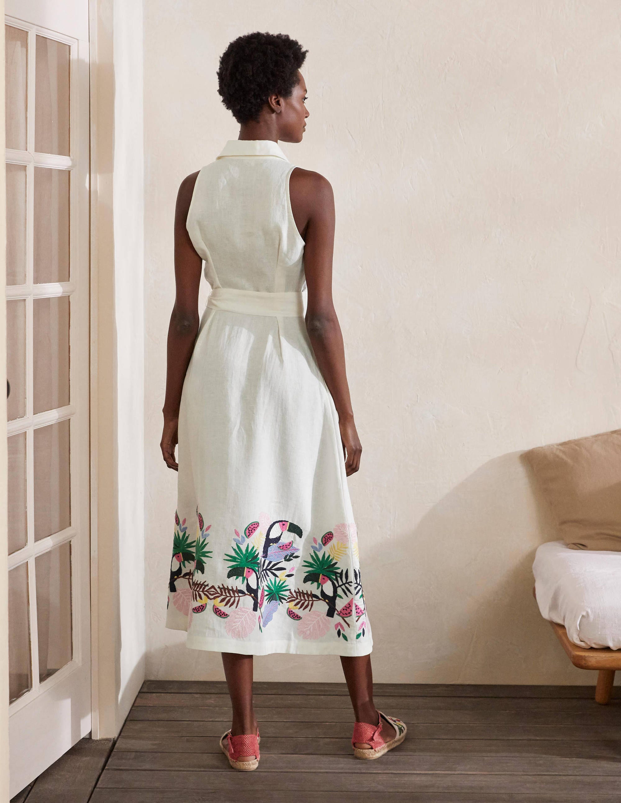 Kate Linen Shirt Dress-Ivory with multi embroidery - Image 2