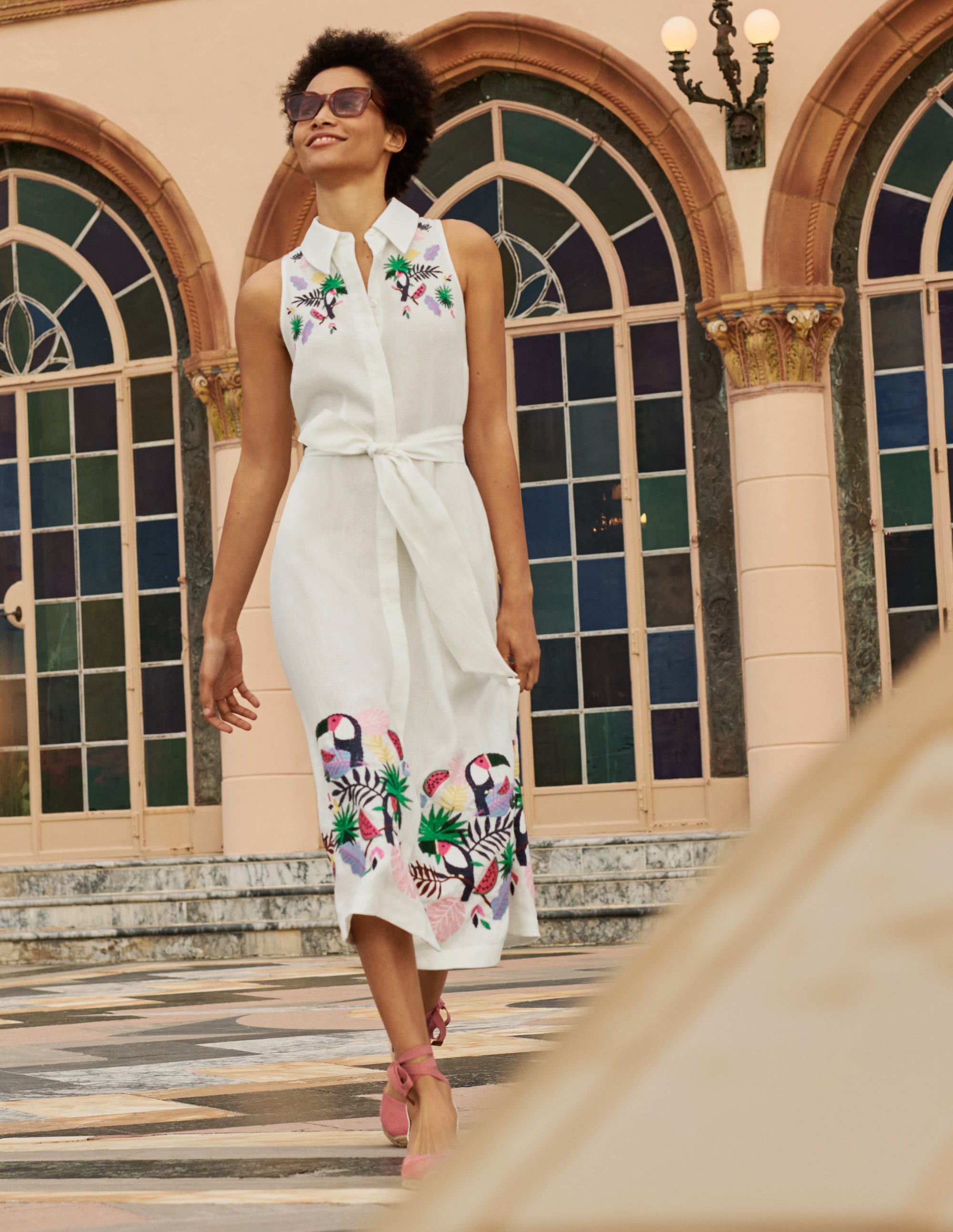 Kate Linen Shirt Dress-Ivory with multi embroidery - Image 4