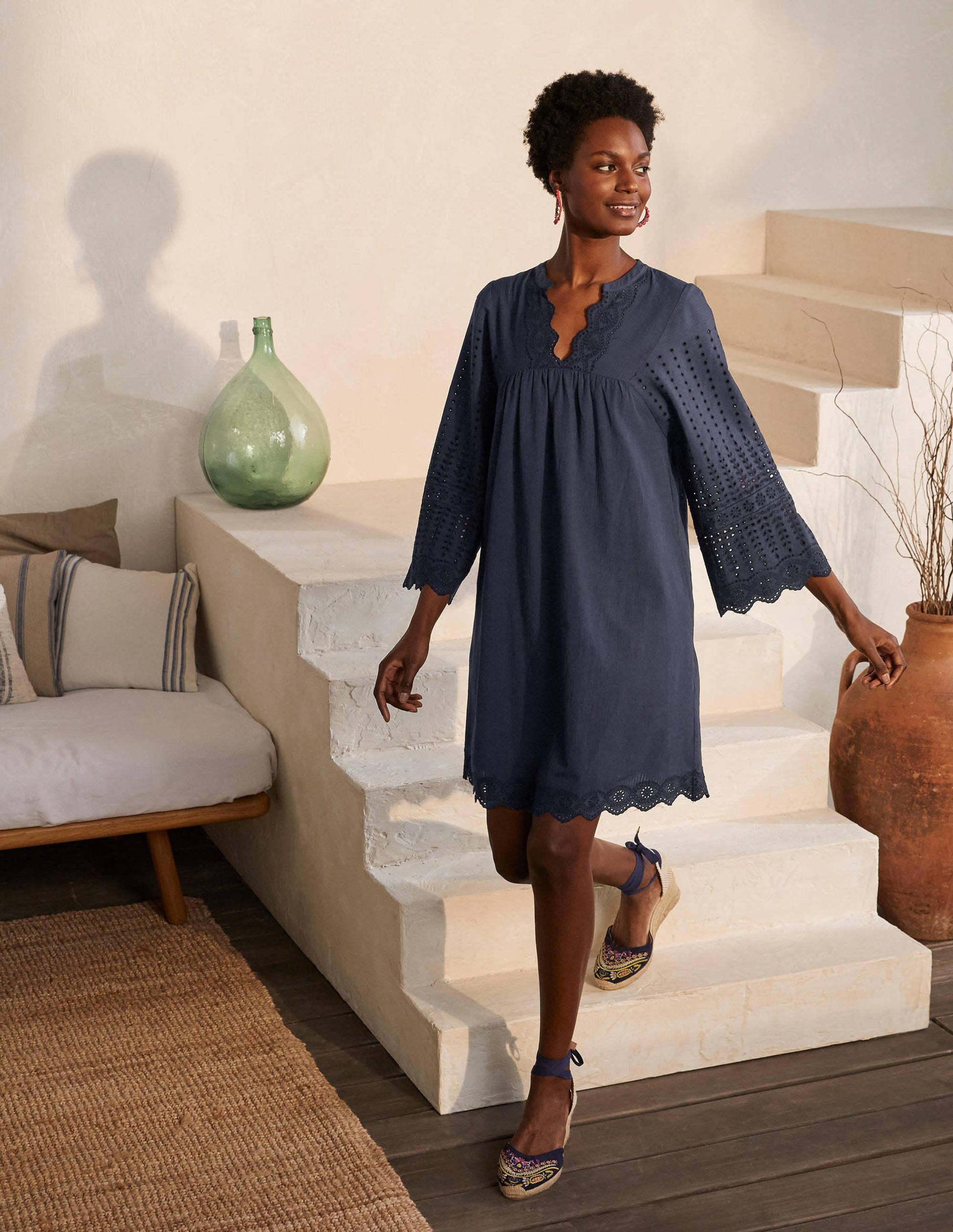 Robe Erin en coton et broderie anglaise-Bleu marine-1