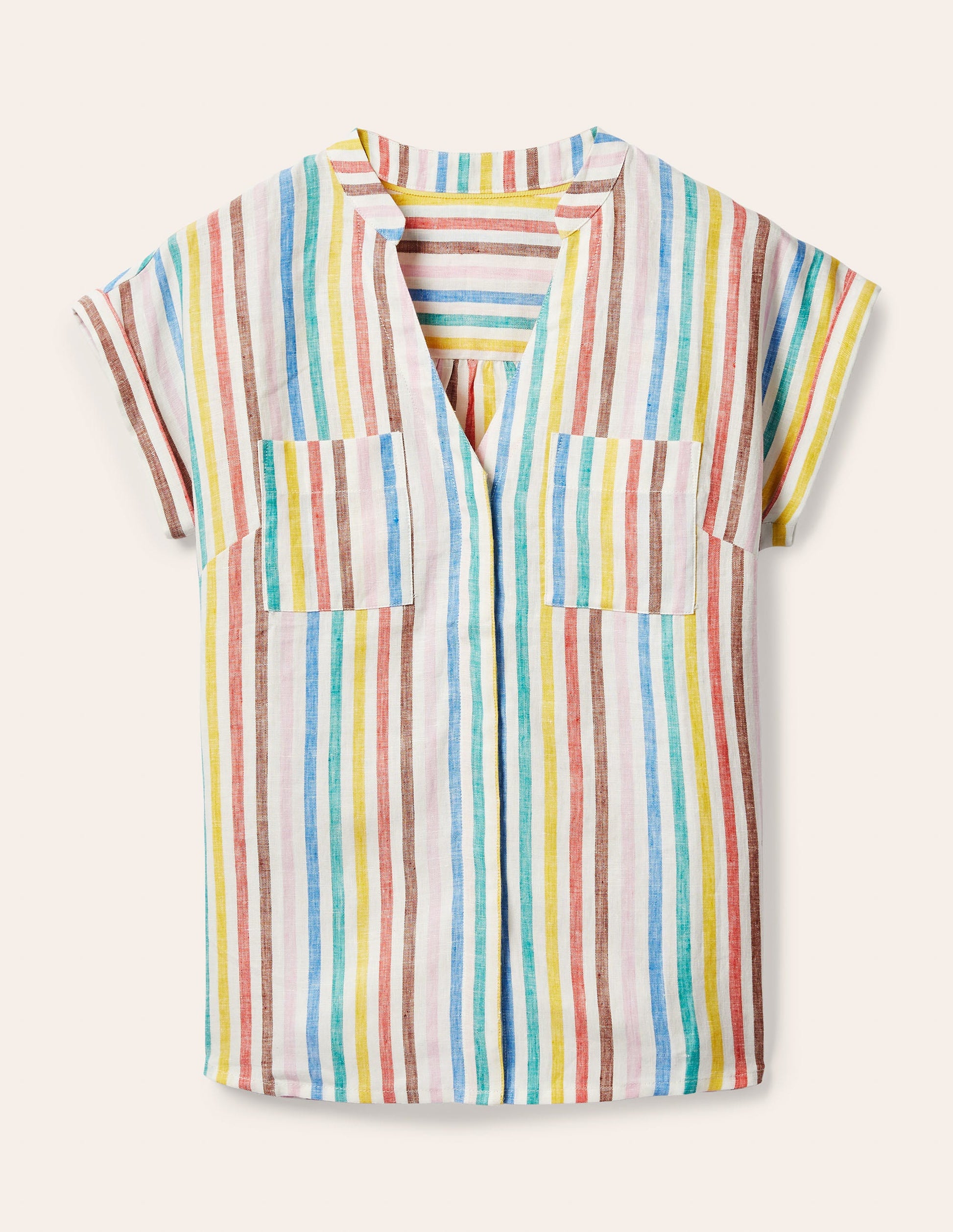 Chemise Evie en lin-Rayé multi estival tissé-5