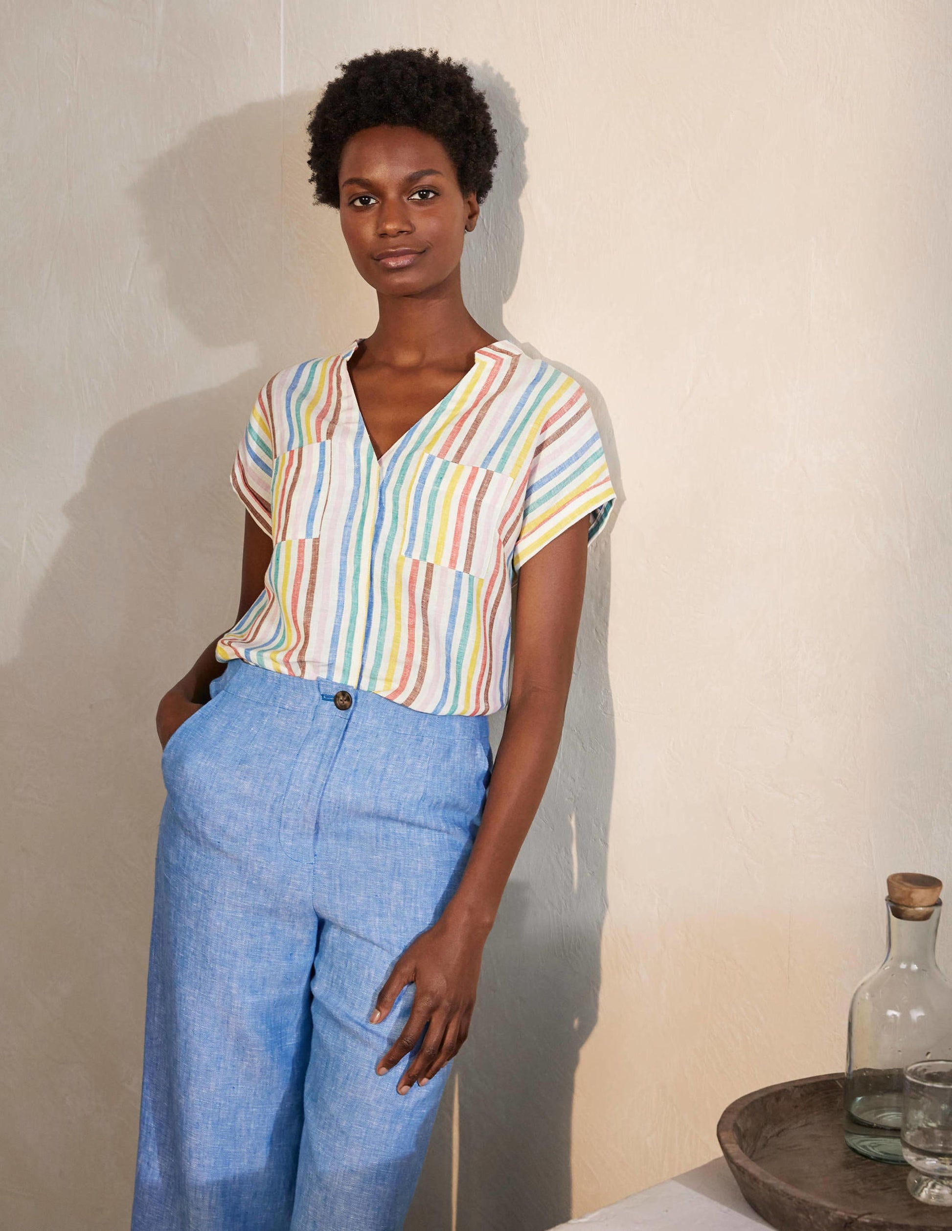 Chemise Evie en lin-Rayé multi estival tissé-1