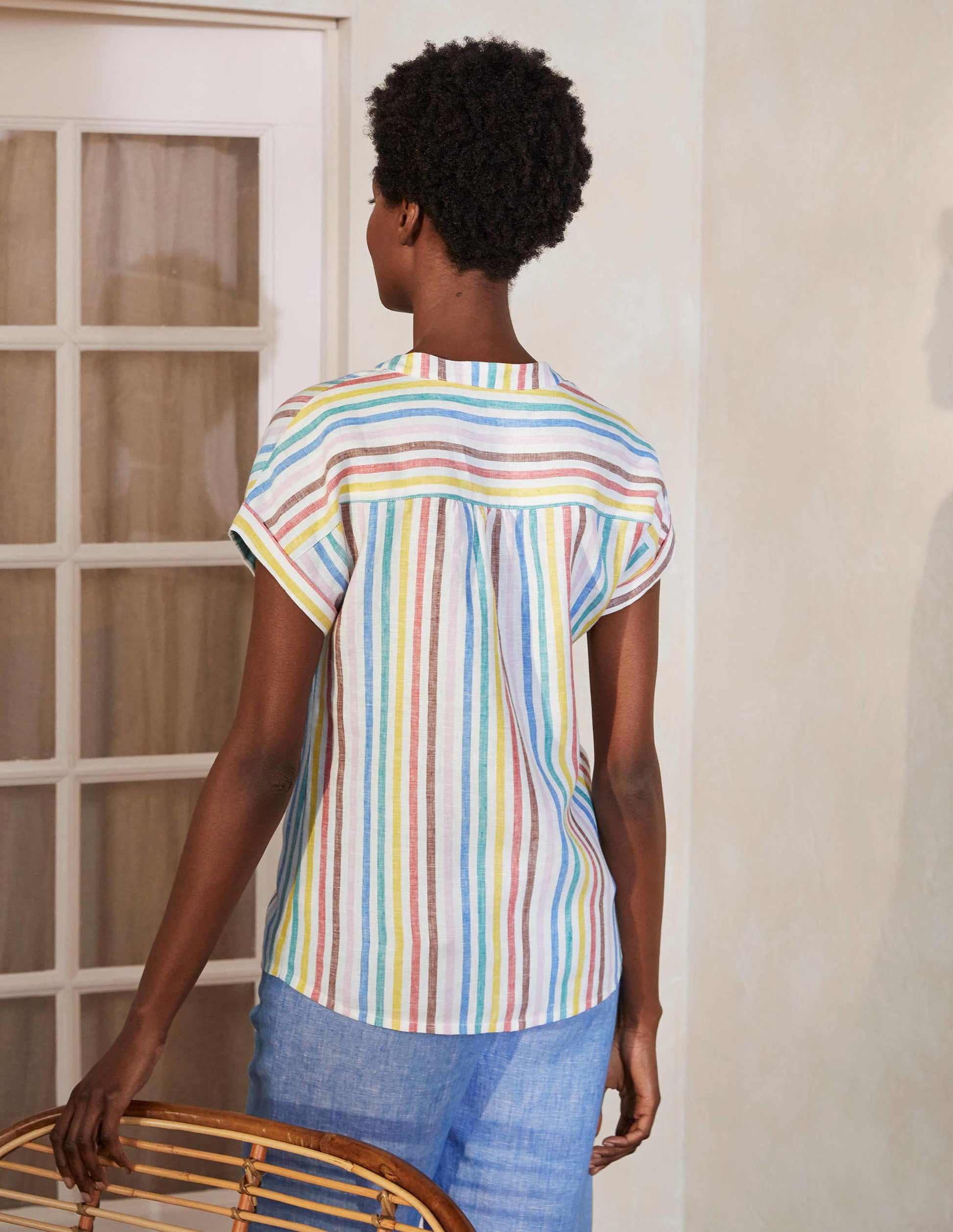 Chemise Evie en lin-Rayé multi estival tissé-3