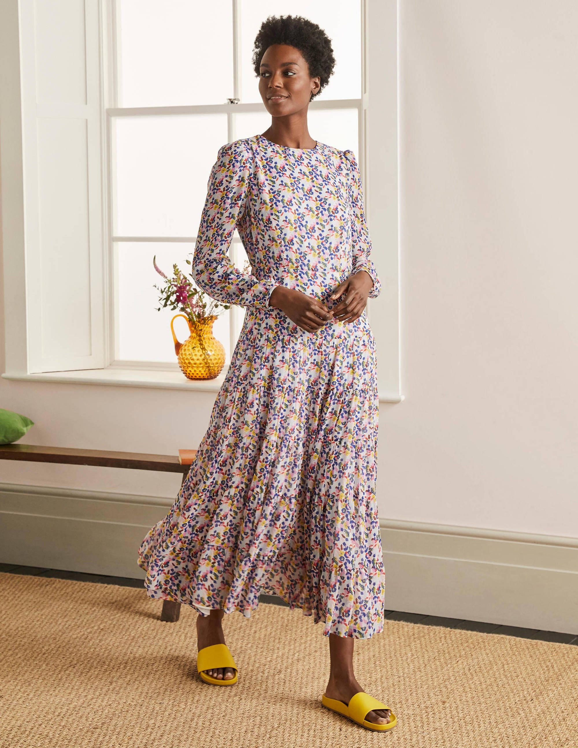 Robe midi Annie volantée-Ivoire, bourgeon de pivoine petit - Image 5