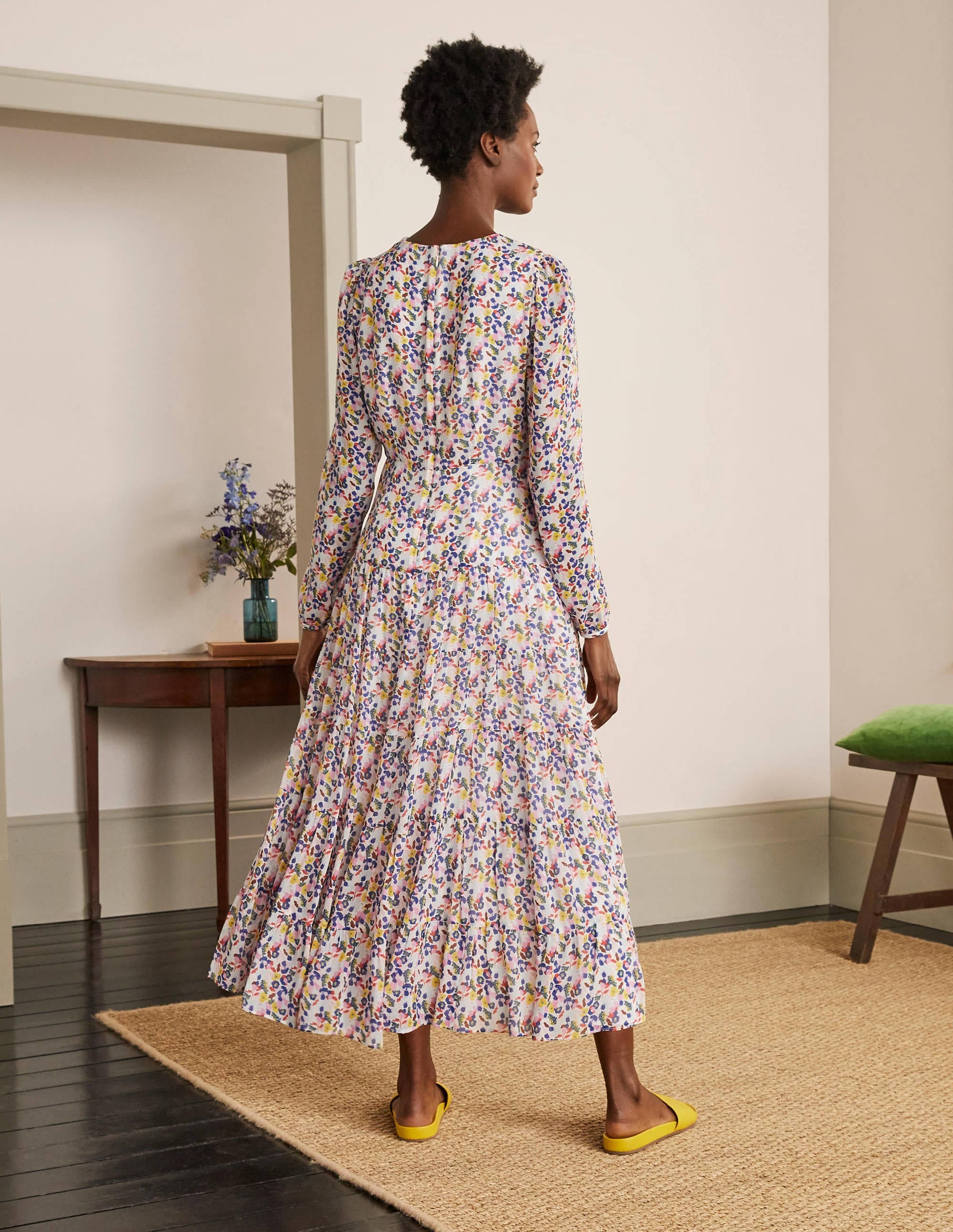 Robe midi Annie volantée-Ivoire, bourgeon de pivoine petit - Image 2